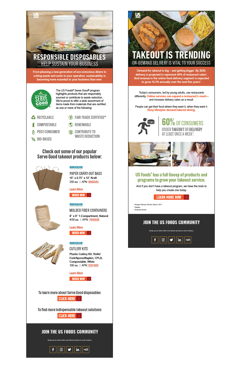 Promotional emails for various takeout programs