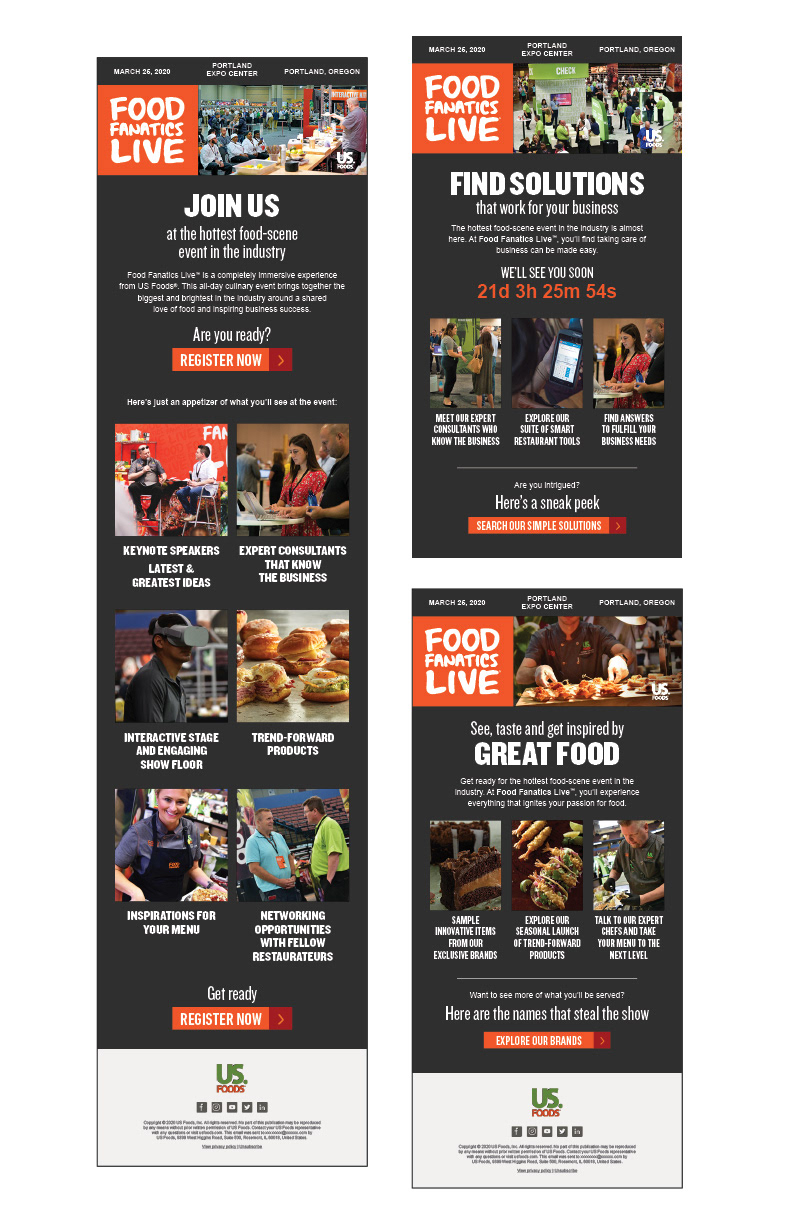 Event emails for Food Fanatics™ Live