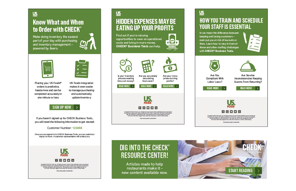 Promotional emails for CHECK Business Tools