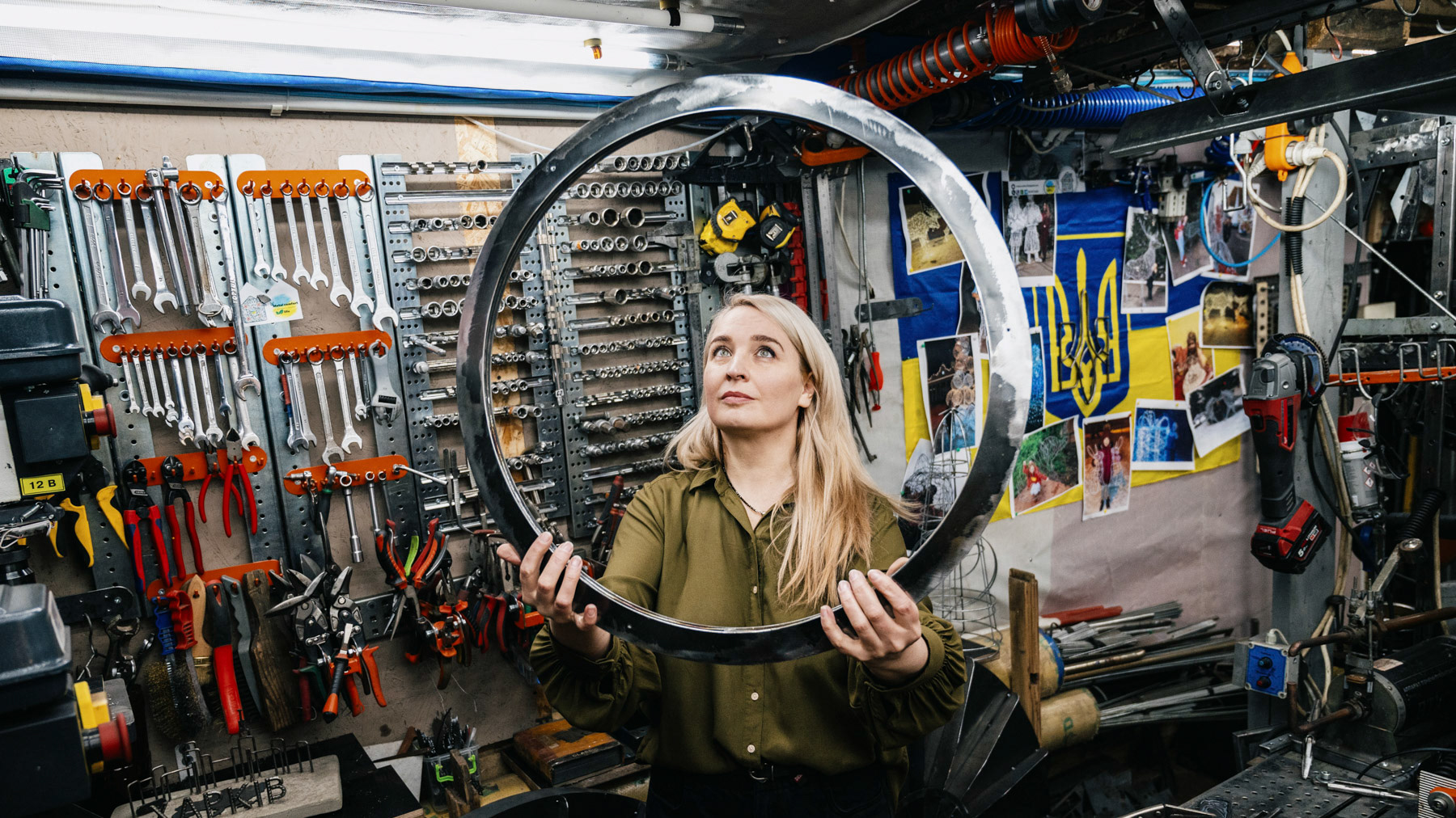 Viktoriia — a displaced person from Donetsk Region who creates metal sculptures. Poltava, Ukraine. December 8, 2024.