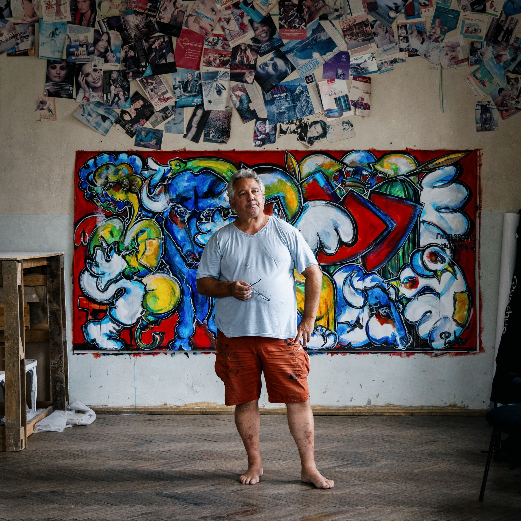 Pierre “Pedro” Berger — a French artist in his temporary studio in the city of Chernihiv. Chernihiv, Ukraine. July 25, 2025.