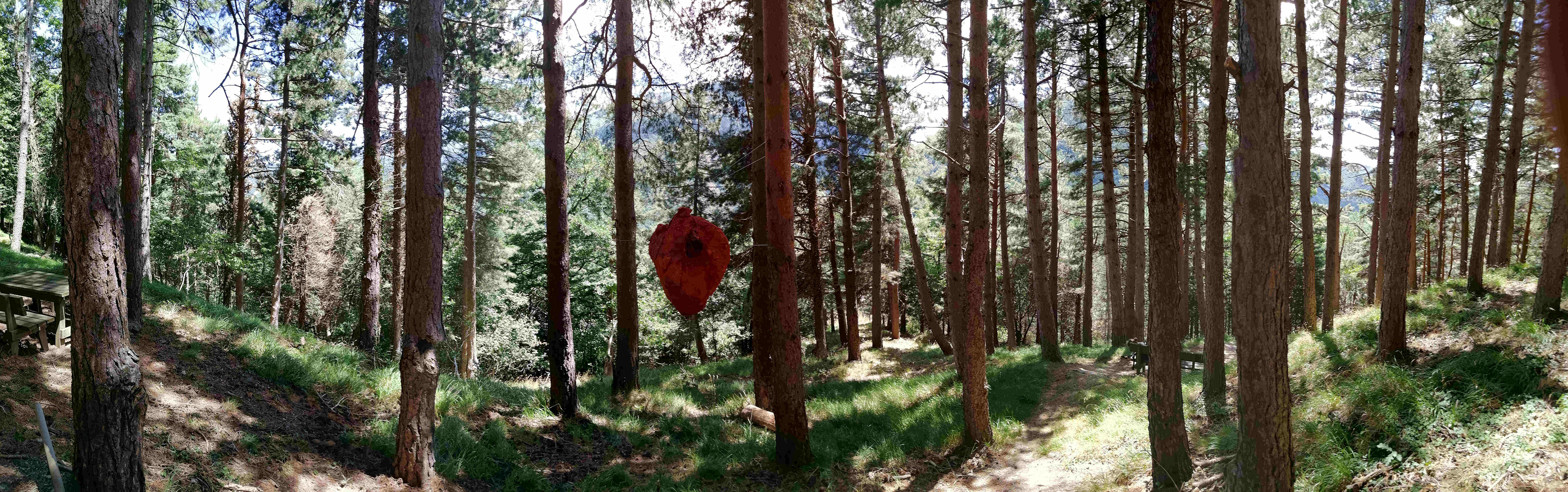 E-art-He-art, 2020 | site specific Sentiero del Faro di Ligonchio (RE), garza, rami e terra rossa | 160 x 150 x 140 cm