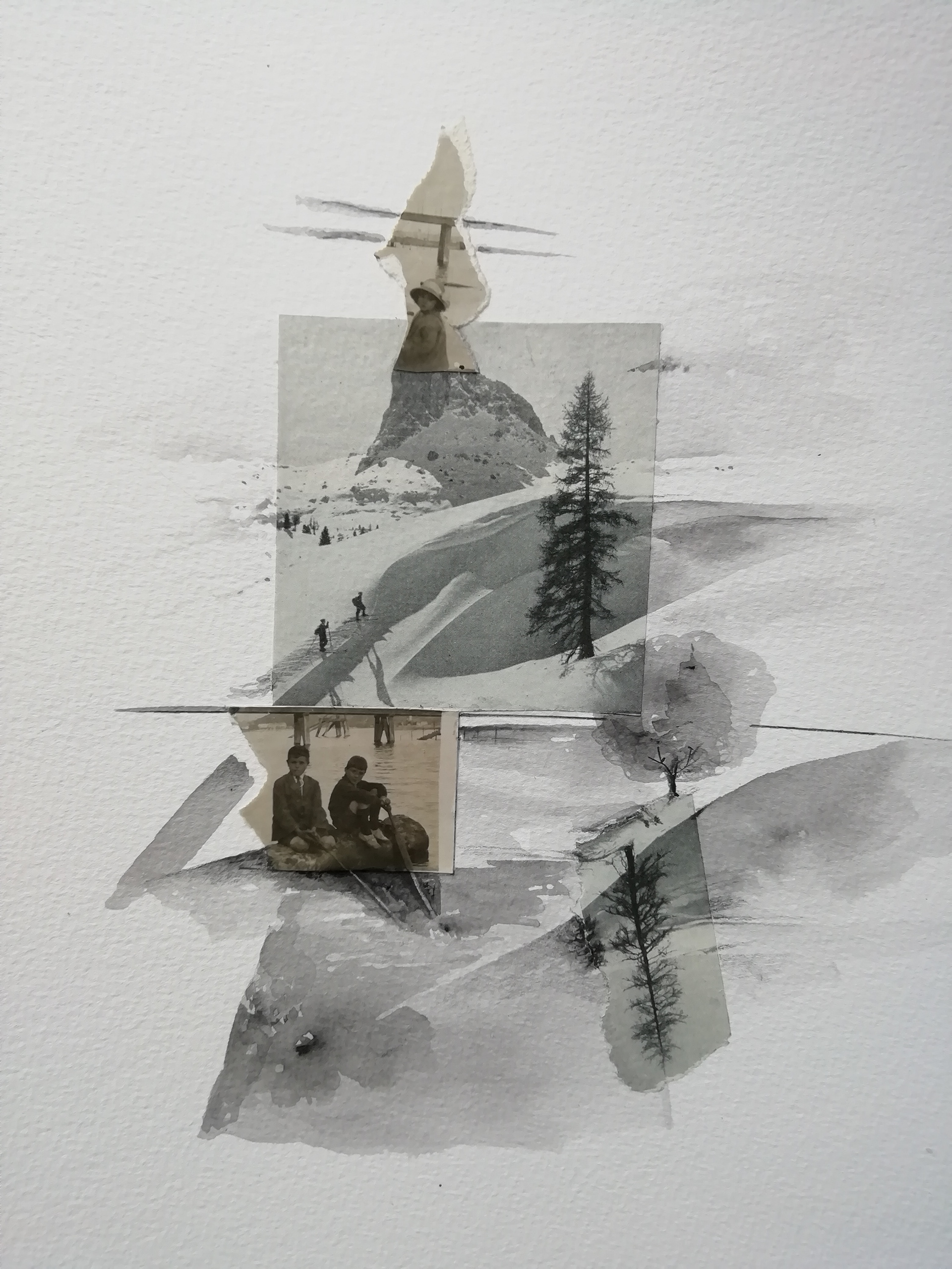 Angela Viola_Interior landscapes_2020_Collage grafite e acquerello su carta