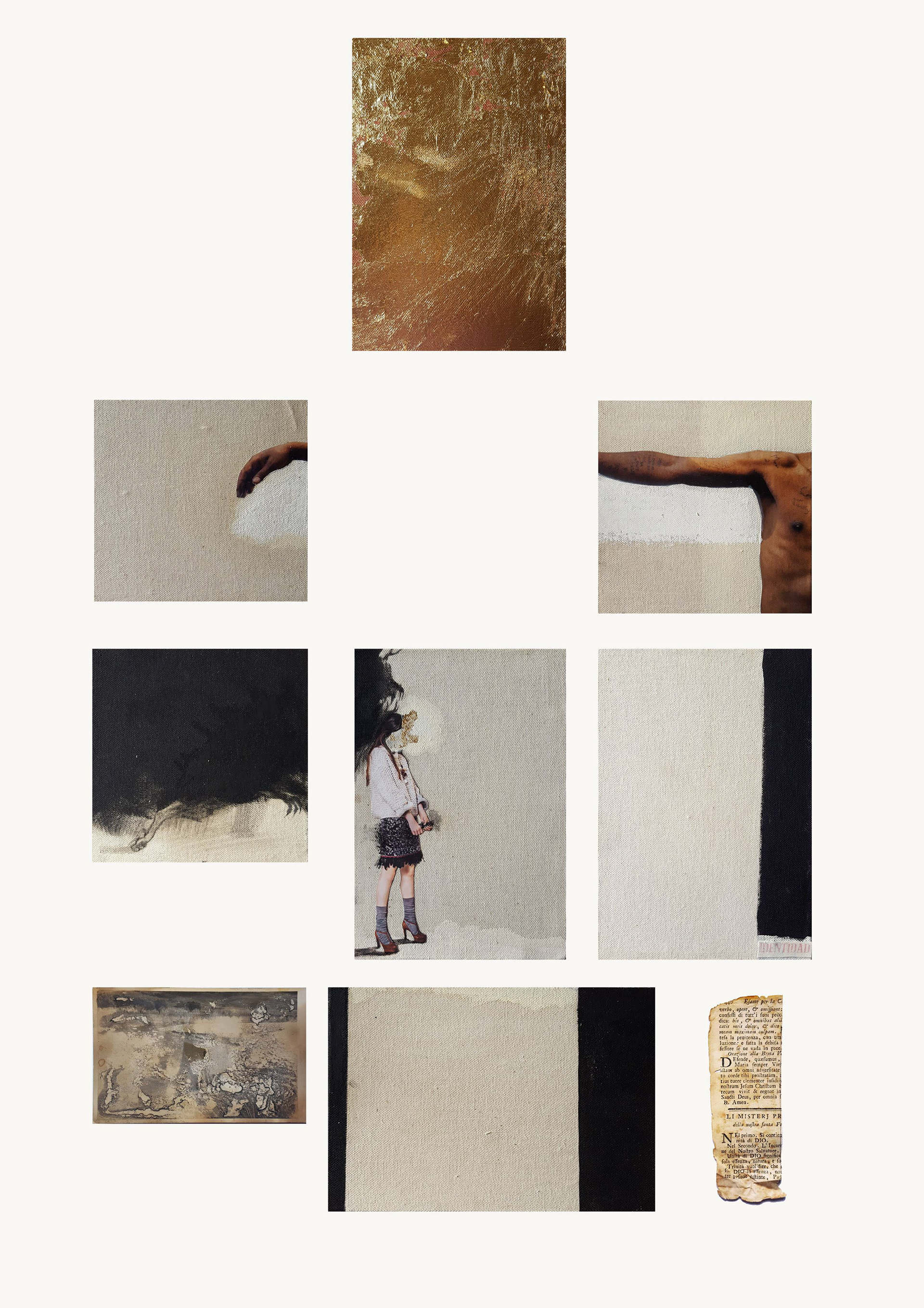 Angela Viola | Annunciazione_ 2018, Tecnica mista su carta (collage e oro), cm 25 x 52