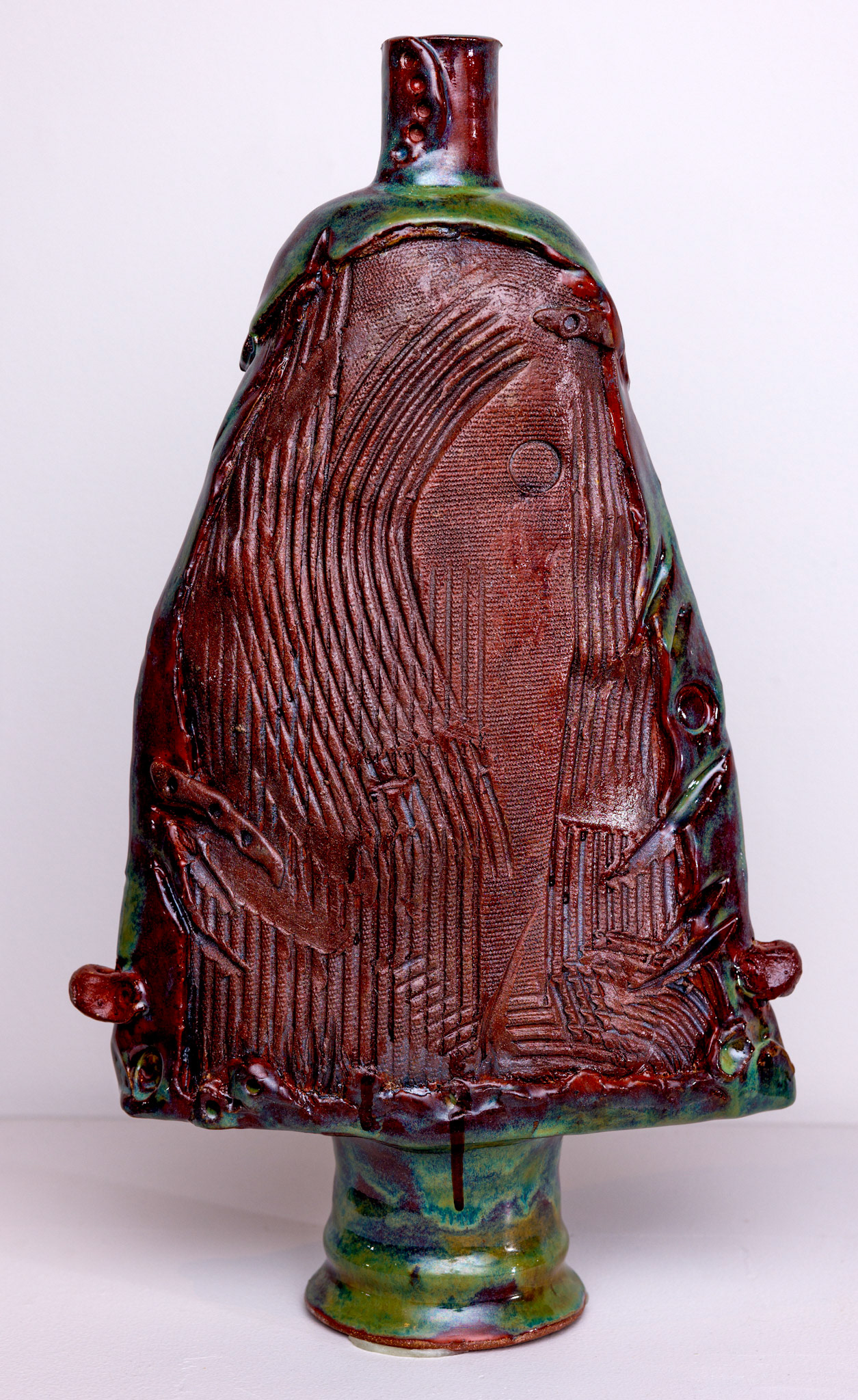 Zaken Jugs #1, Stoneware with Glaze and Wood Stain, 14” x 6” x 4”, 2022