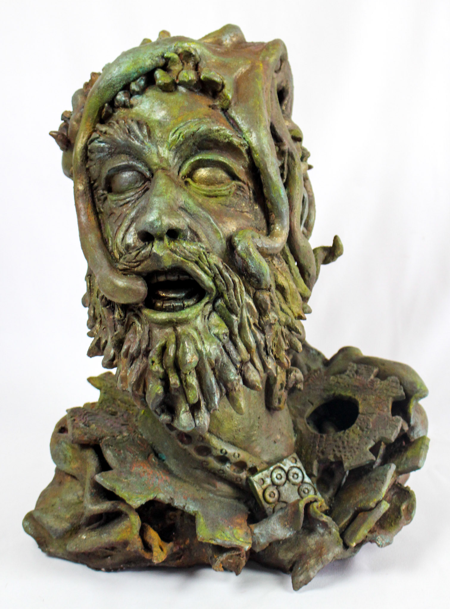 NEMO, Stoneware with Acrylic Paint and Wax patinas, 18" x 14" x 14", 2022