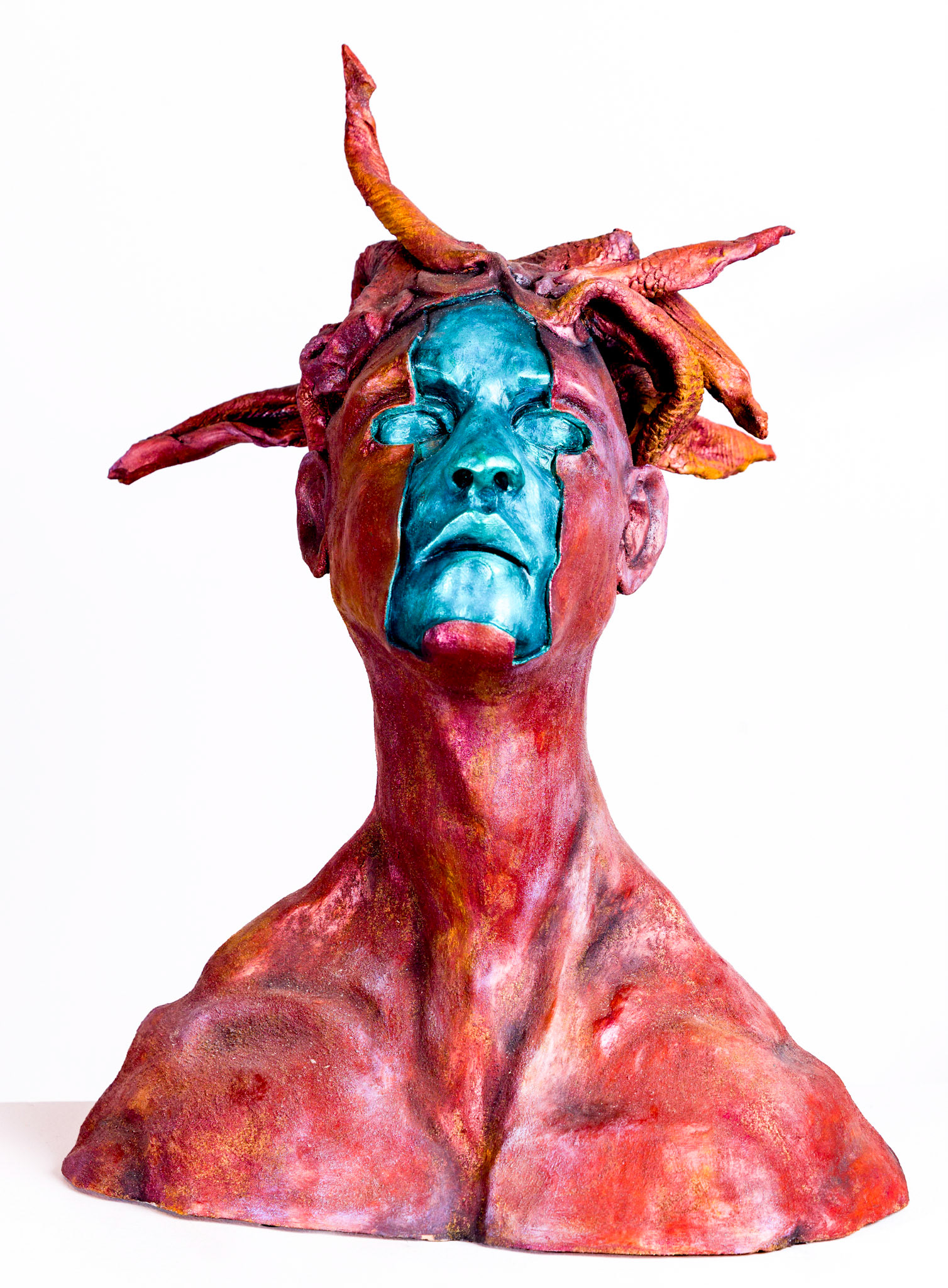 Wodans Rider of the Hunt, Stoneware Clay with Acrylic Paint and Wax Patina, 27” x 20” x 13”, 2023