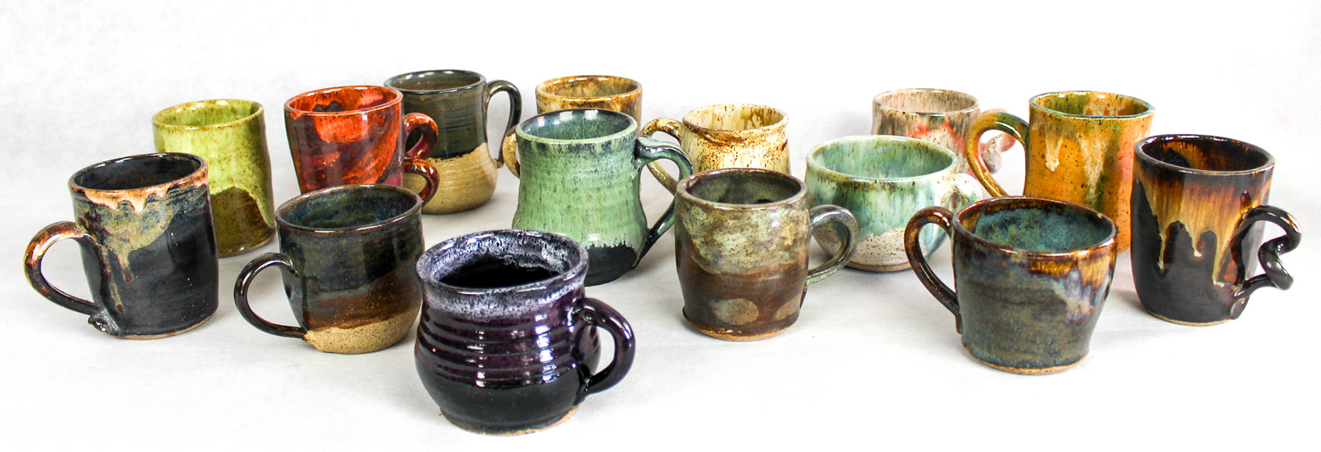 Stoneware Mugs: Variety of sizes, shapes and glaze styles ($25 per mug