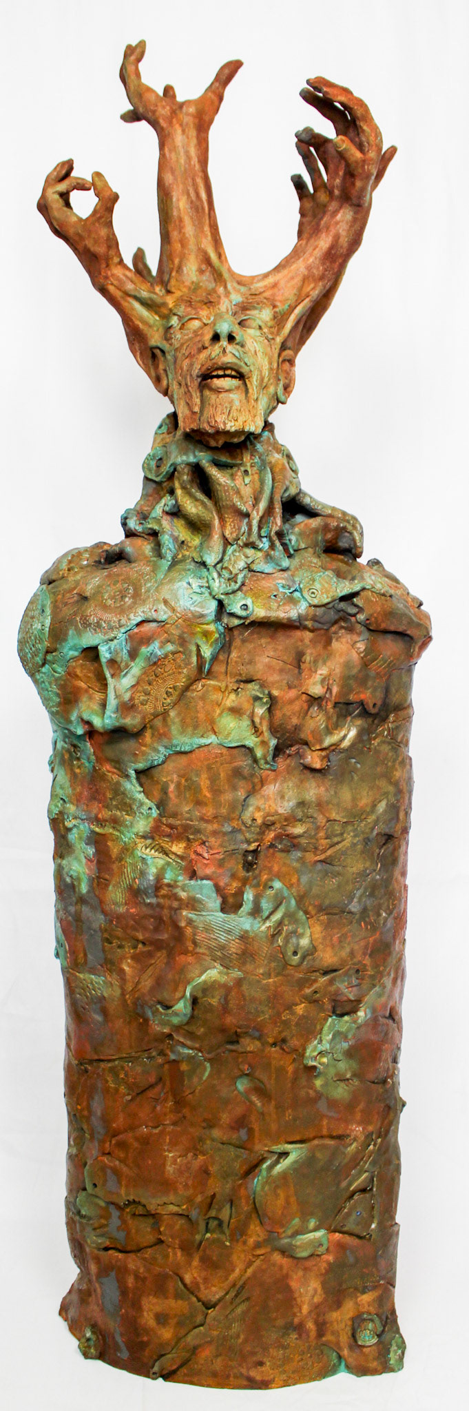 The Zakin, Teraacotta, with Acrylic Paint and Wax Patina, 55" x 17" x 16" 2023