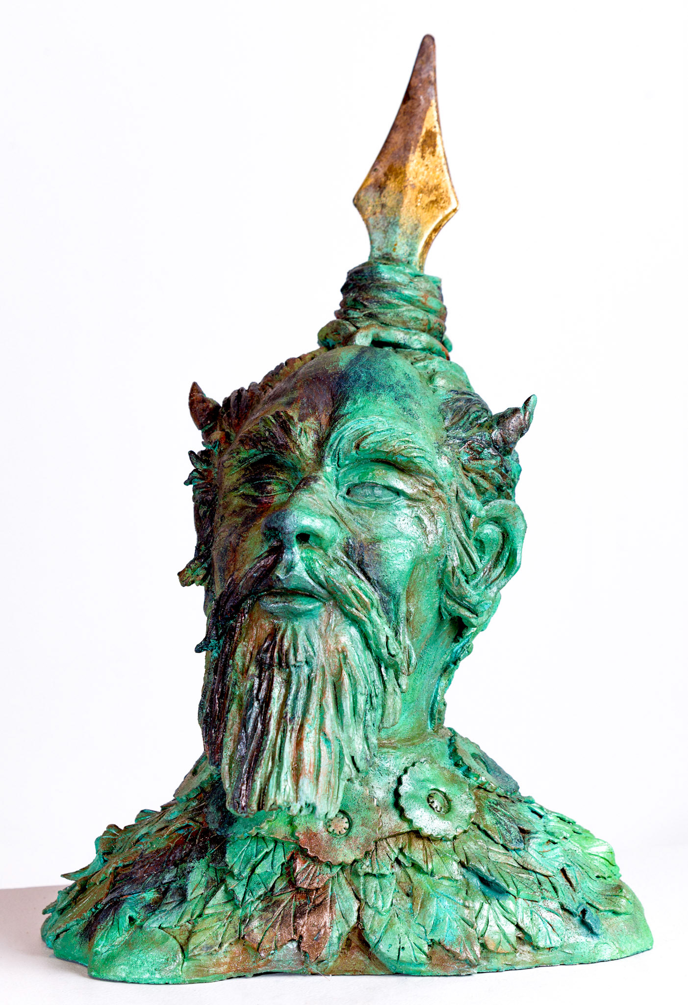 Shen Nong of the Drinkable Leaf, Stoneware with Acrylic and Wax Patina, 22” x 15” x 13” , 2023