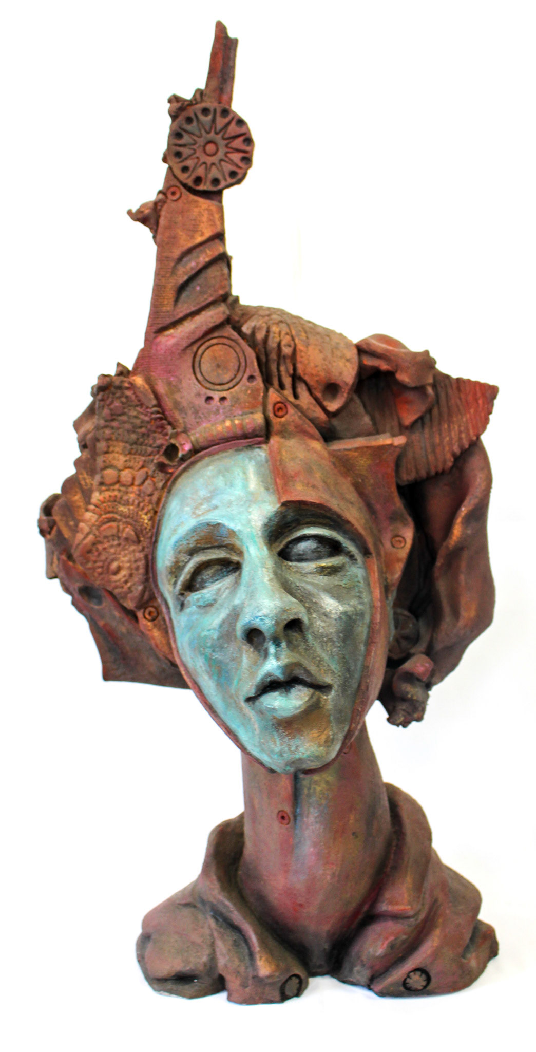 Metropolis Quenn, Terracotta with Acrylic and Wax Patina, 25"x14"x10", 2020