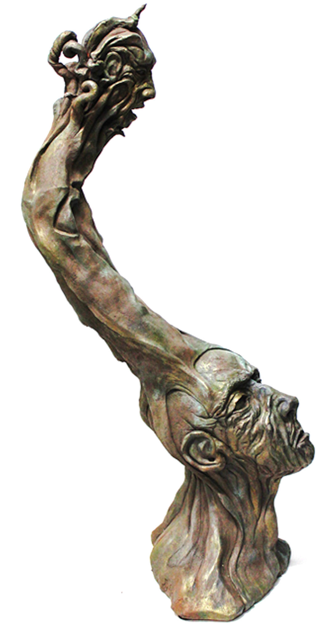 Old Man Id, Terracotta, with Acrylic and Wax Patina, 34"x12"x17", 2021