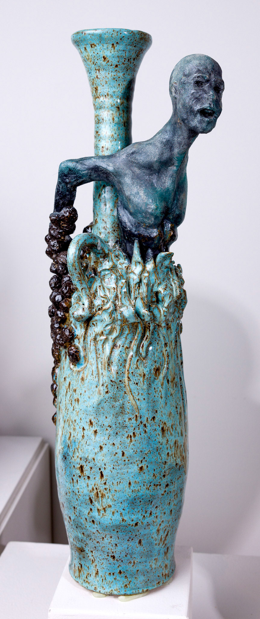The Last Gasp, Stoneware Clay with Glaze and Acrylic Paint, 21” x 7 “ x 9”, 2020