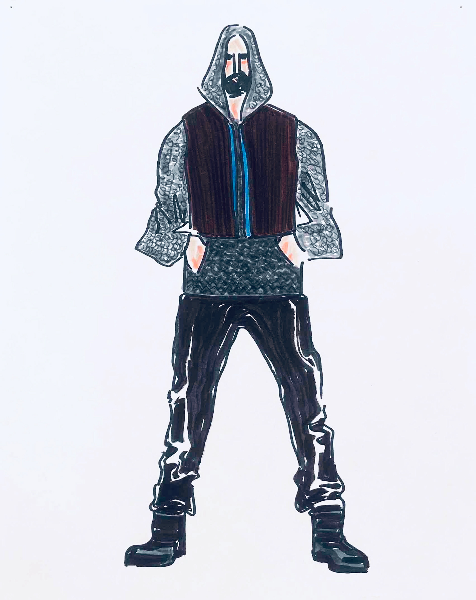 "The Biker", character concept, markers on paper. 