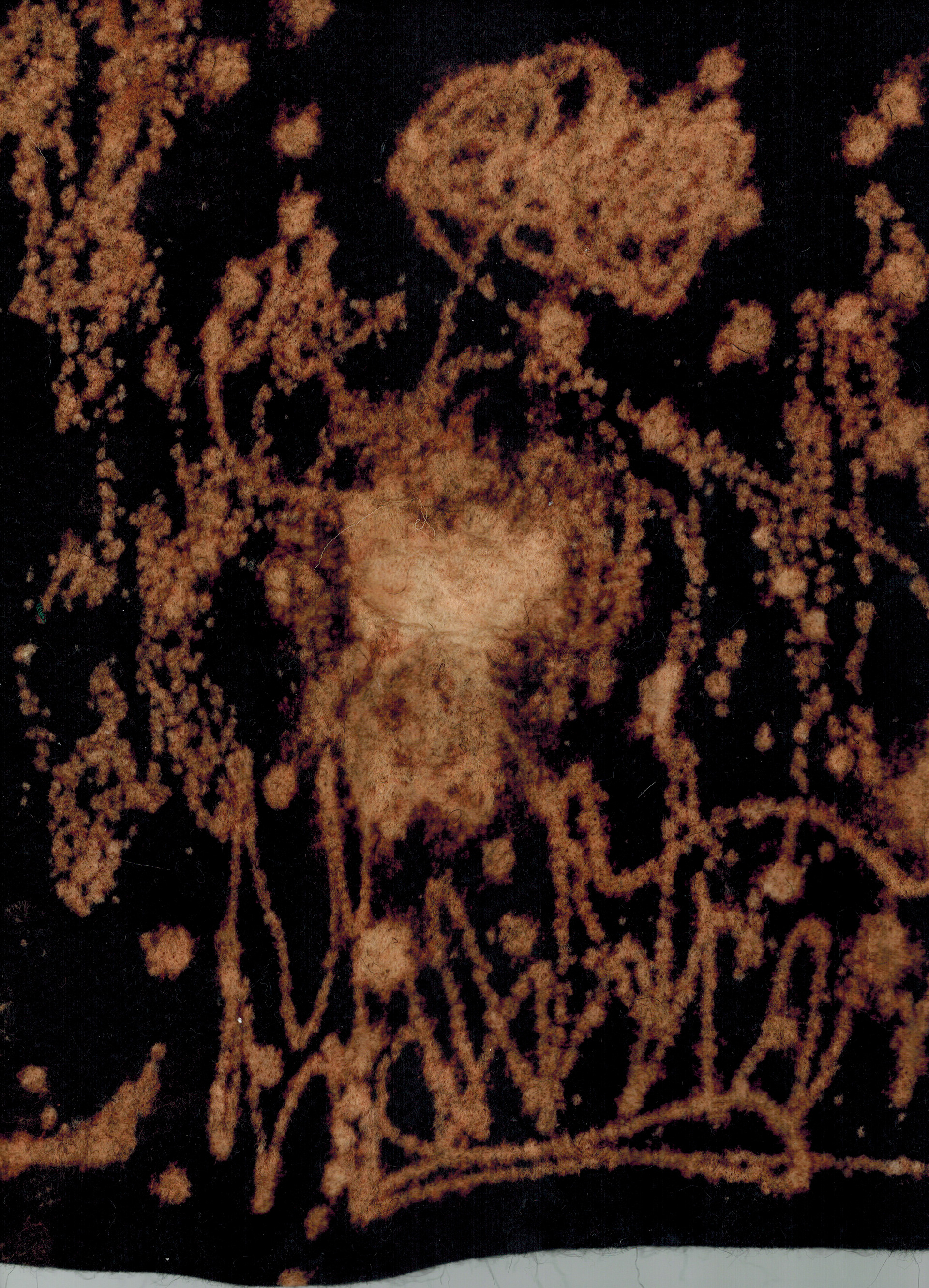 Up-cycled textile for Punktale, reverse painting on wool, 2018