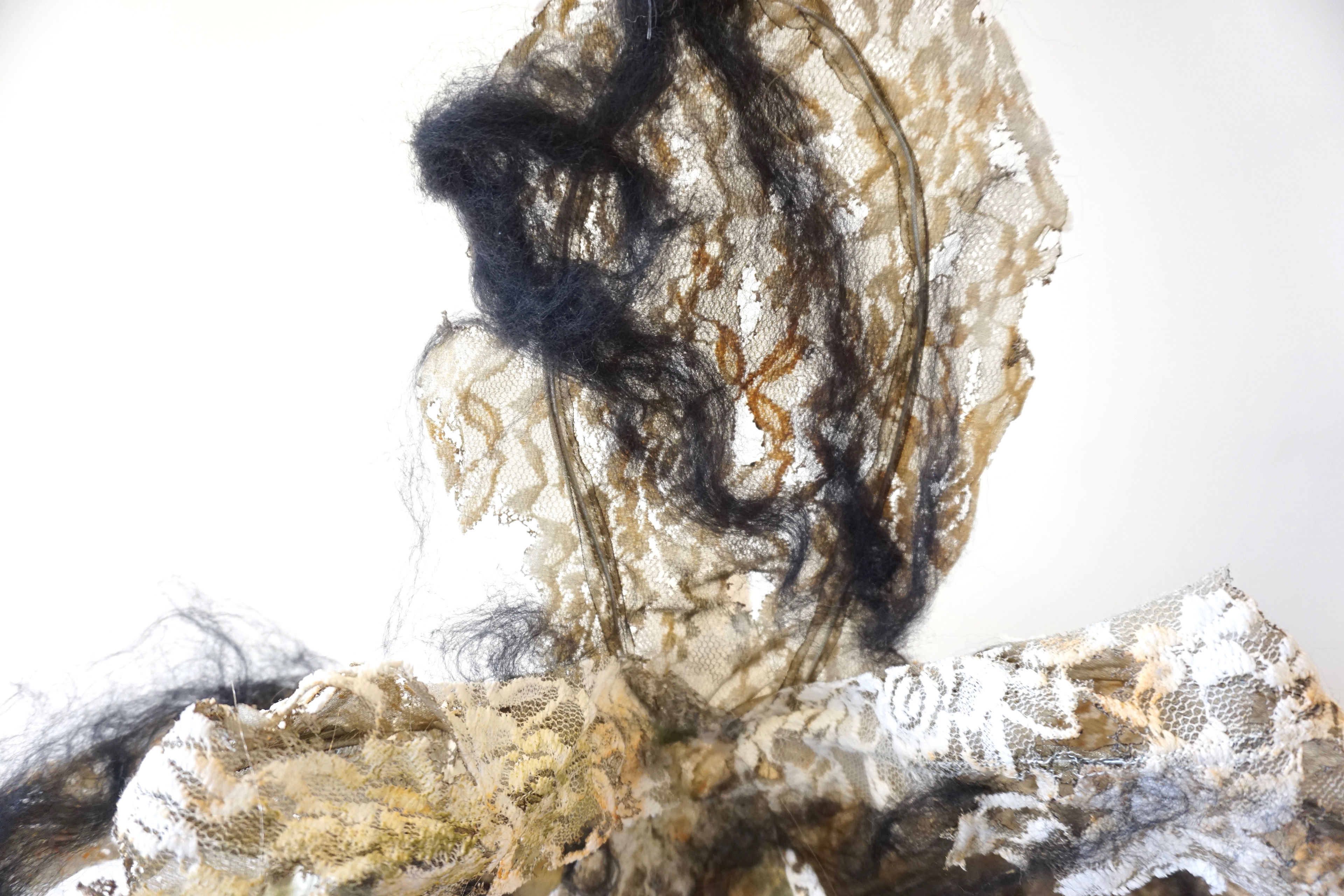 Titania's wings, wire, upcycled lace and wool roving, design and construction by AK, 2018