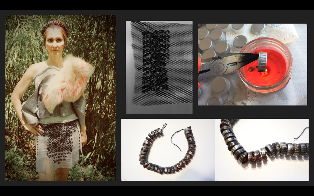 Hippolyta's costume incorporates cross-stitched trash bags and painted bottle caps | PUNKTALE by A.K. 2018
