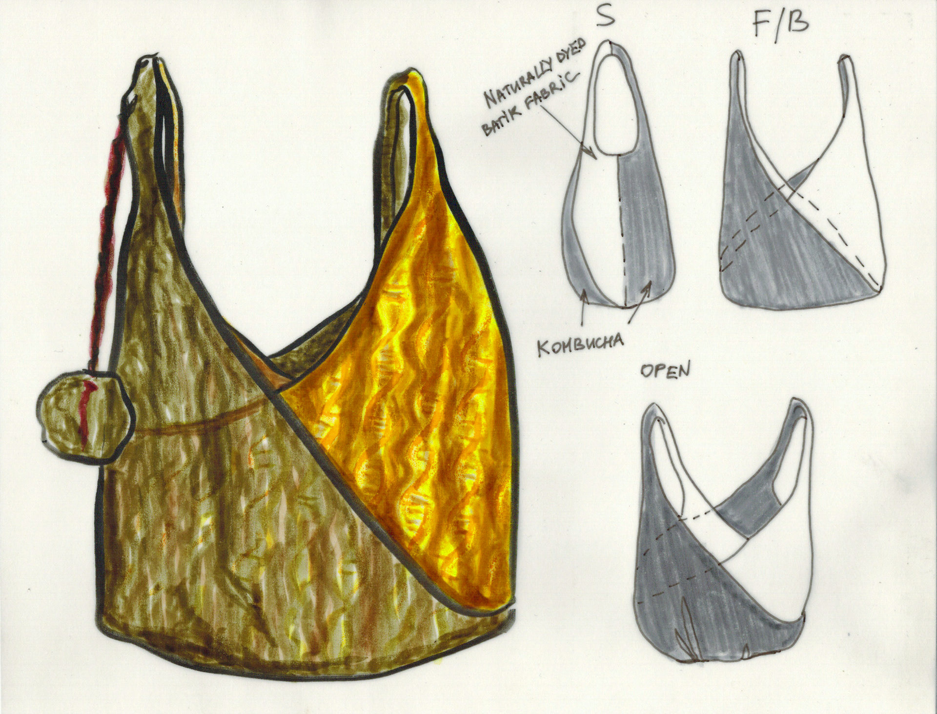 Design rendering of an eco bag made with kombucha leather, 2016