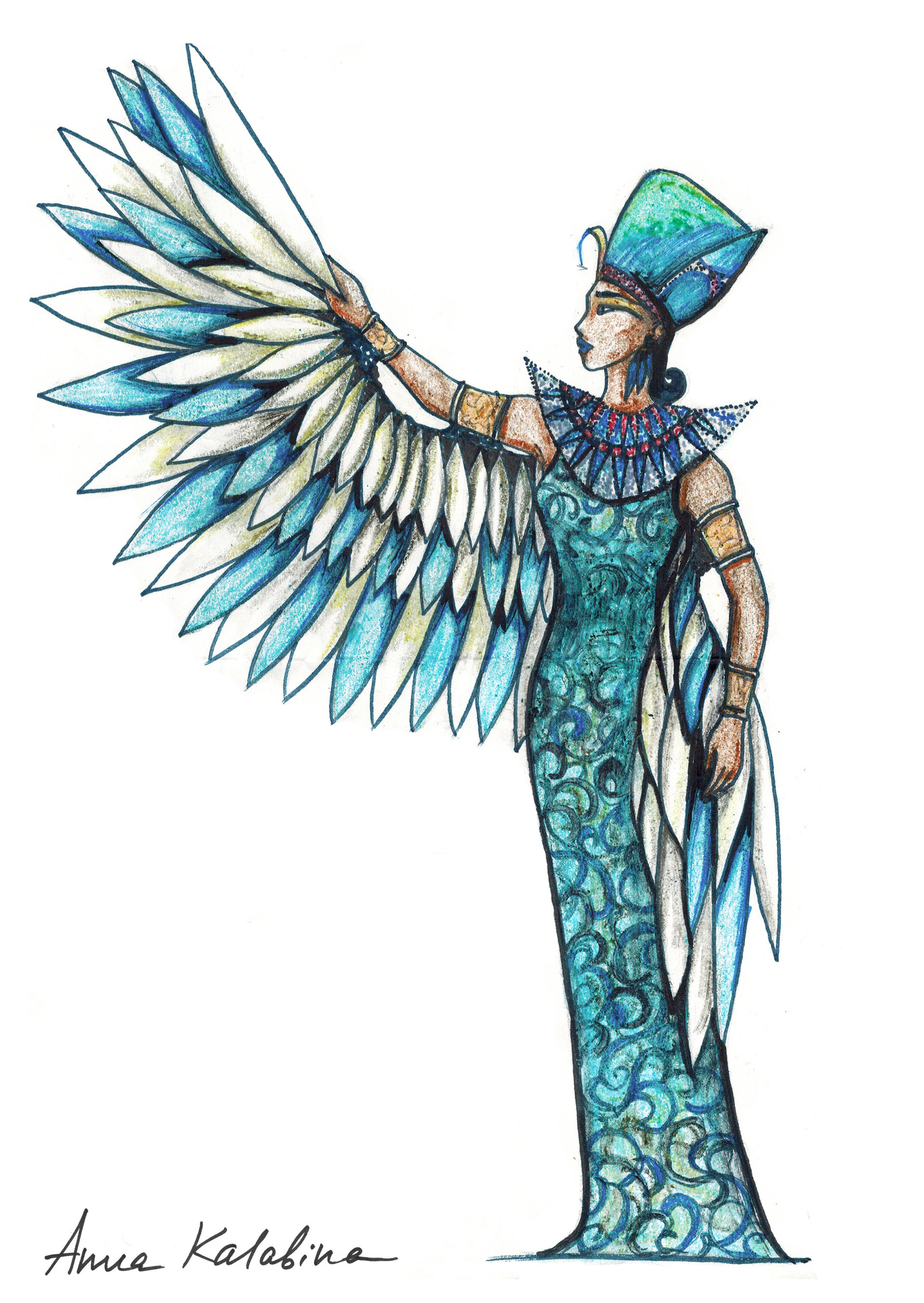 Costume design concept for Elton John and Tim Rice's Aida, mixed media, 2017