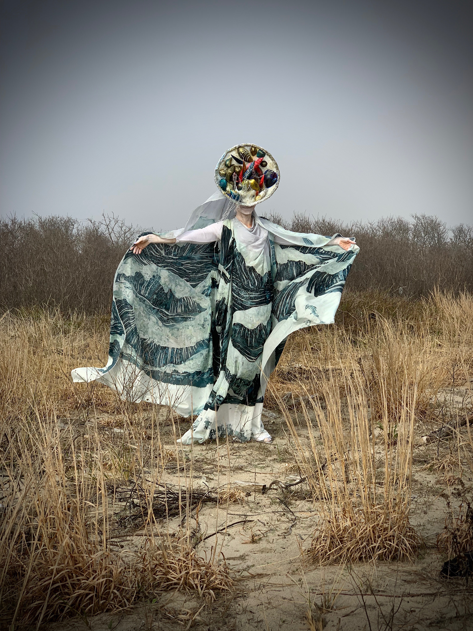 Front view of the OCean gown, hand-painted silk | Lukomorye by A.K
