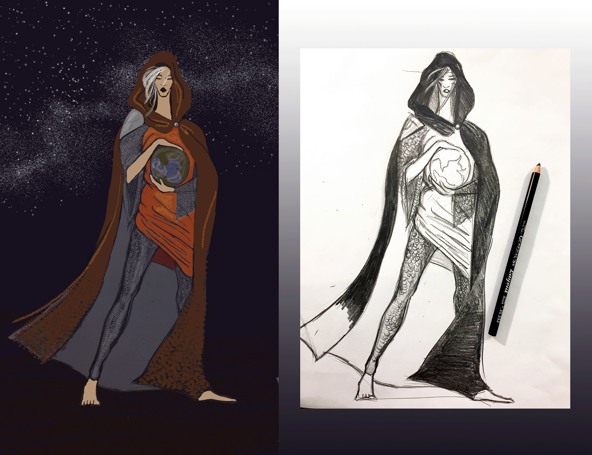"The Gaian Guardian", character concept for RPG, pencil on paper with digital rendering.