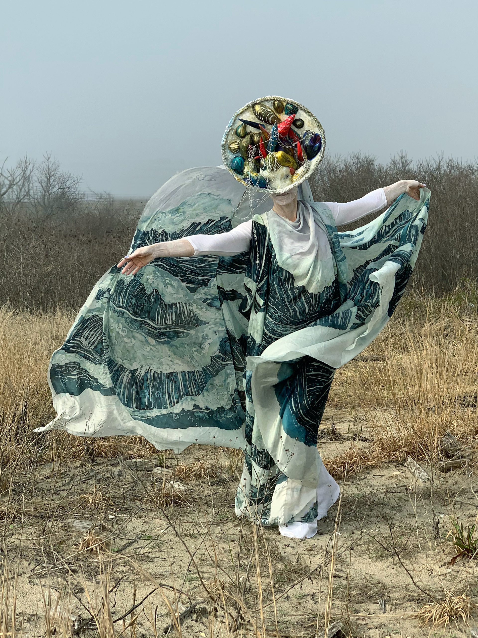 Sertí silk painting for Lukomorye, acid dyes and gutta resist on peace silk, AK original, 2019