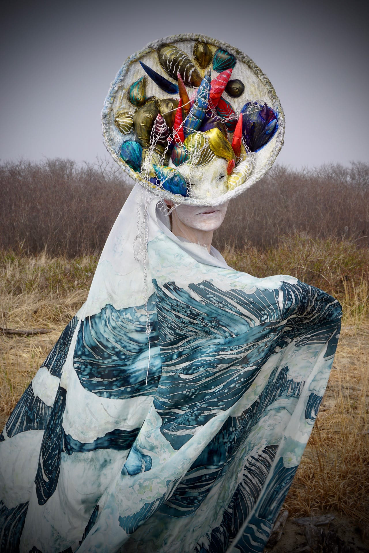 The Ocean Spirit. Hand-painted peace silk, up-cycled scrap fabric and buckram, AK 