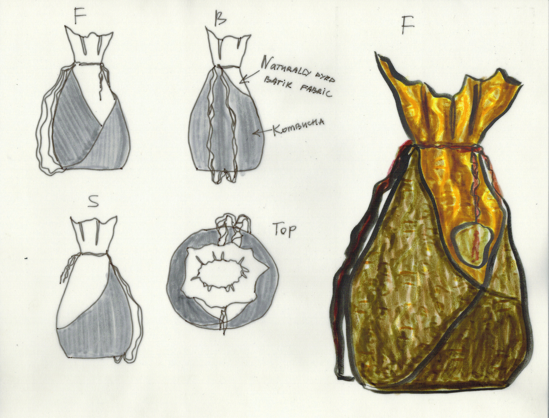 Design rendering of an eco bag made with kombucha leather, 2016