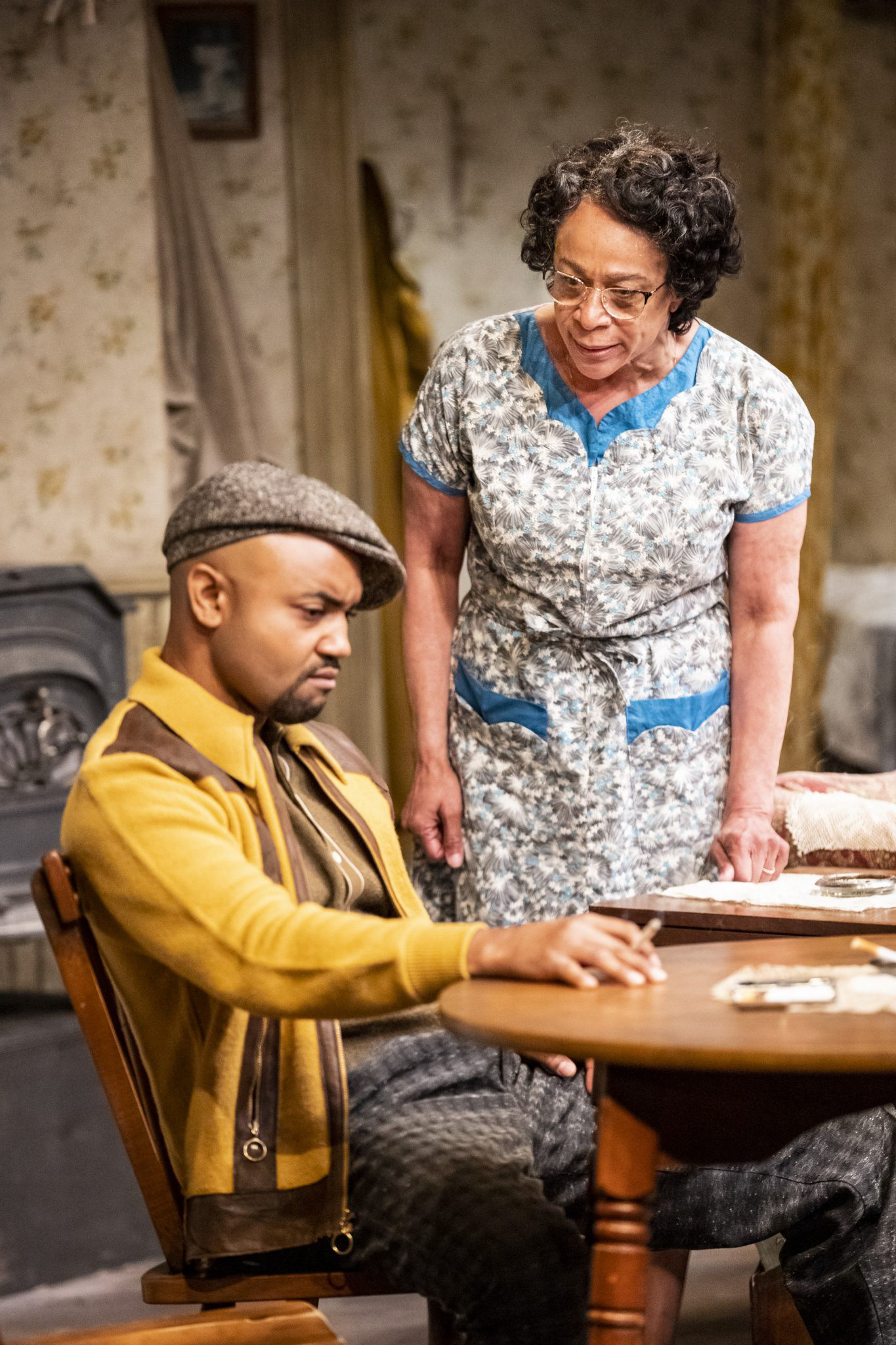 Dyed suede jacket and aged house dress. Francois Battiste and S. Epatha Merkerson in A Raisin in the Sun at the Williamstown Theatre Festival. Costume design by Alice Tavener. Photo by Joseph O'Malley