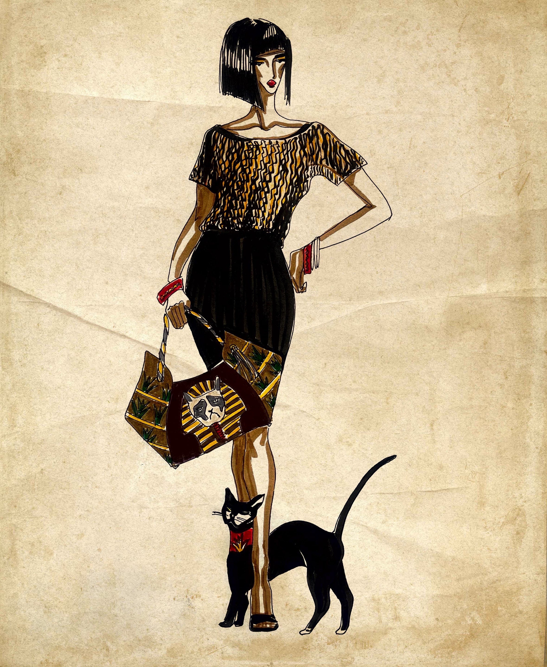 Fashion illustration for a modern day Bast, AK 2015