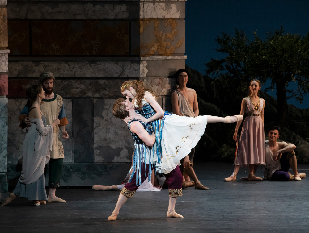 Foiled dress for Of Love and Rage, American Ballet Theater | Catherine Hurlin and Aran Bell in Act I | Photo by Gene Schiavone | Made at Eric Winterling, Inc.