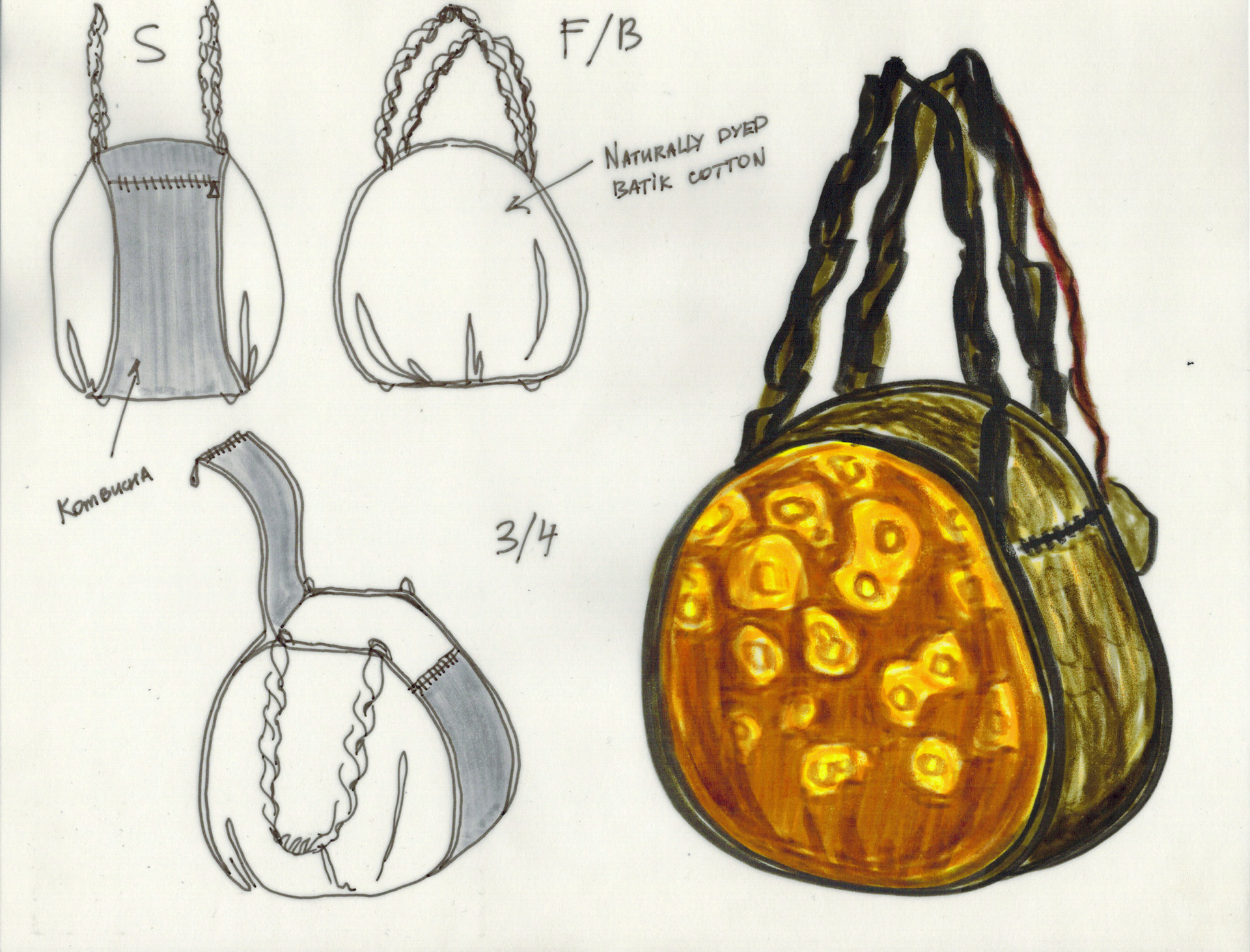 Design rendering of an eco bag made with kombucha leather, 2016