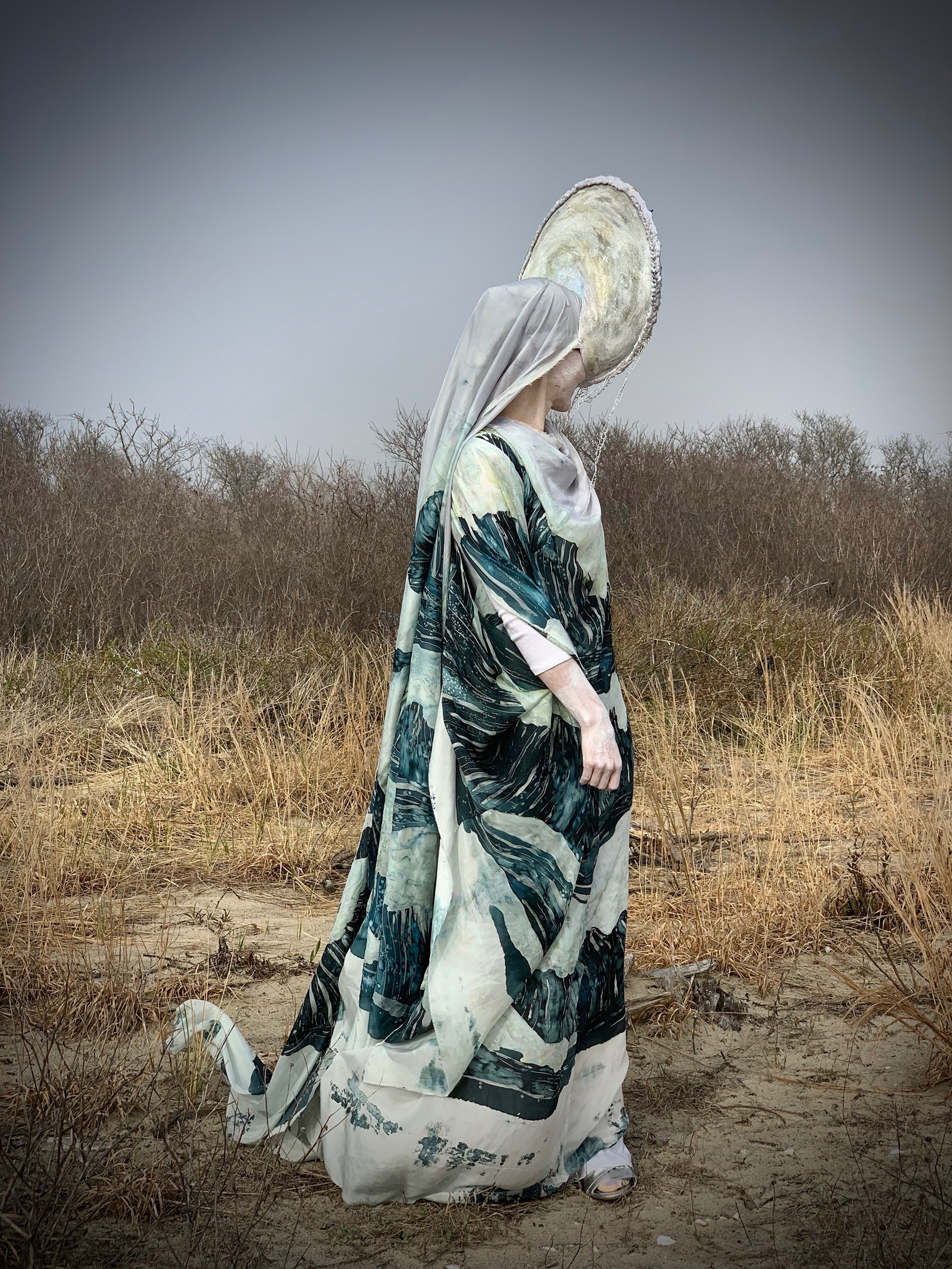 Backview of the Ocean gown, hand-painted silk | Lukomorye by A.K