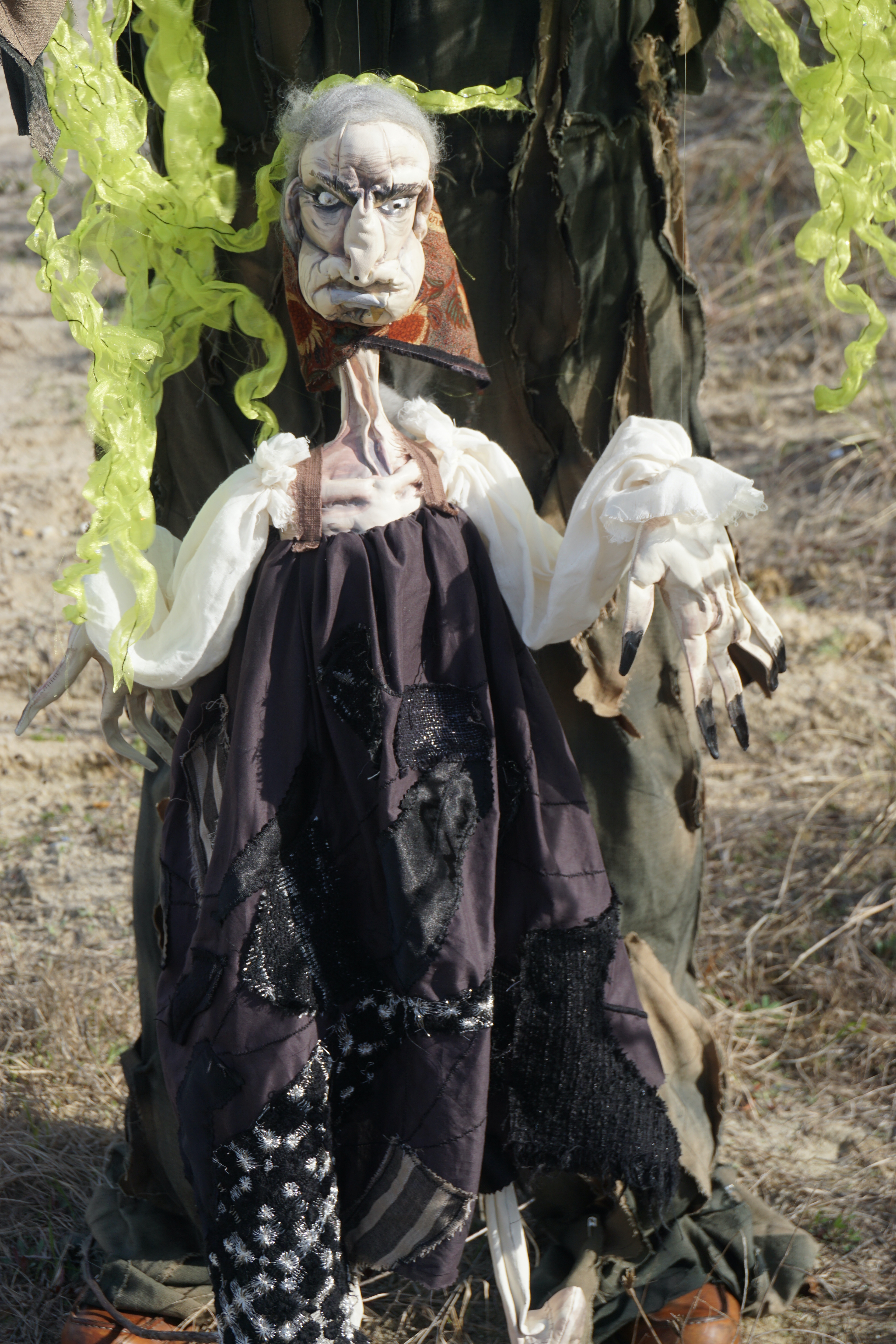The Baba Yaga puppet is made from up-cycled scrap fabrics and hand-painted, AK 2019
