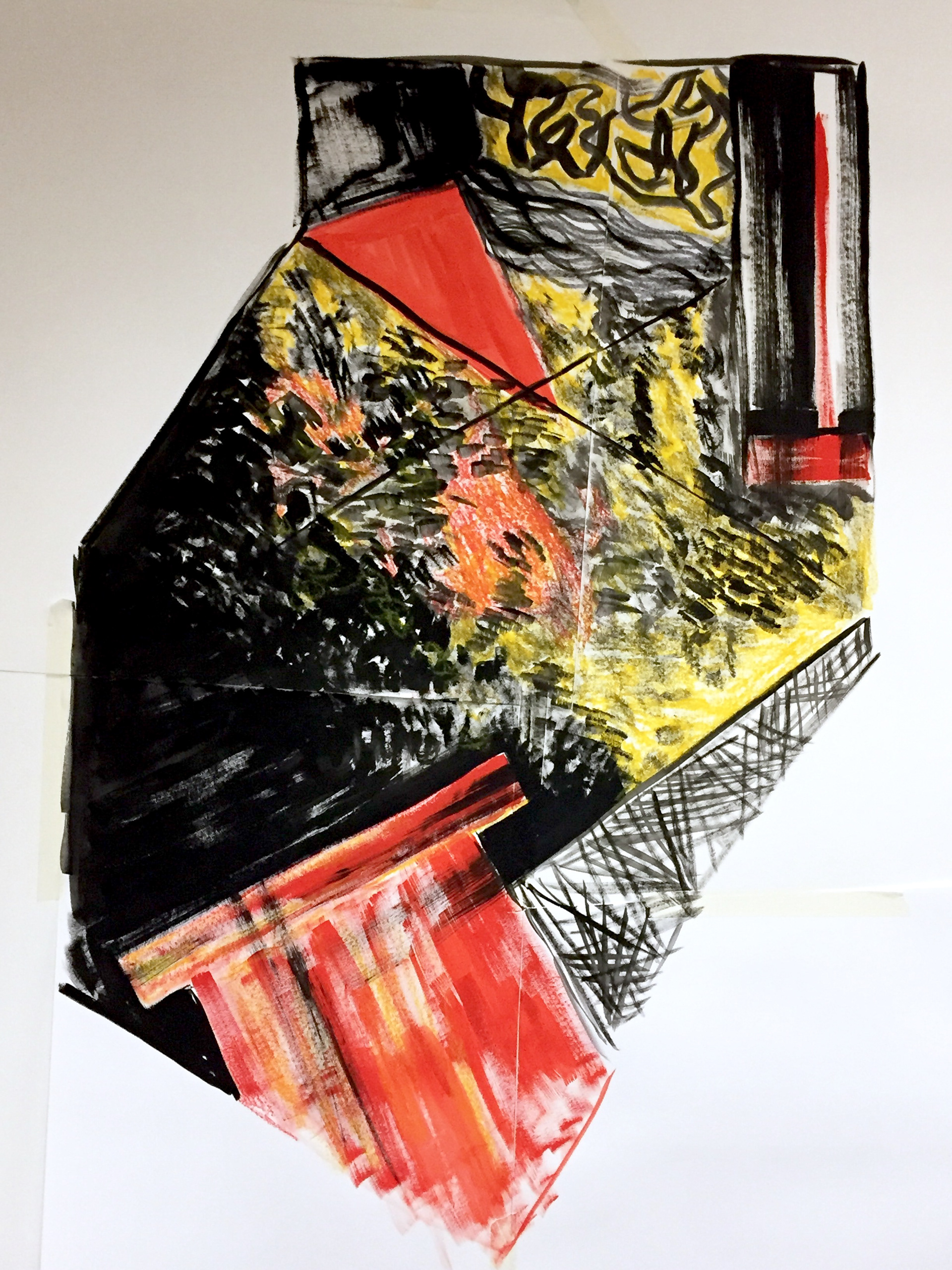 My constructivism-inspired life drawing of a British street view, used as a core element for the final repeat print design. A.K. 2017