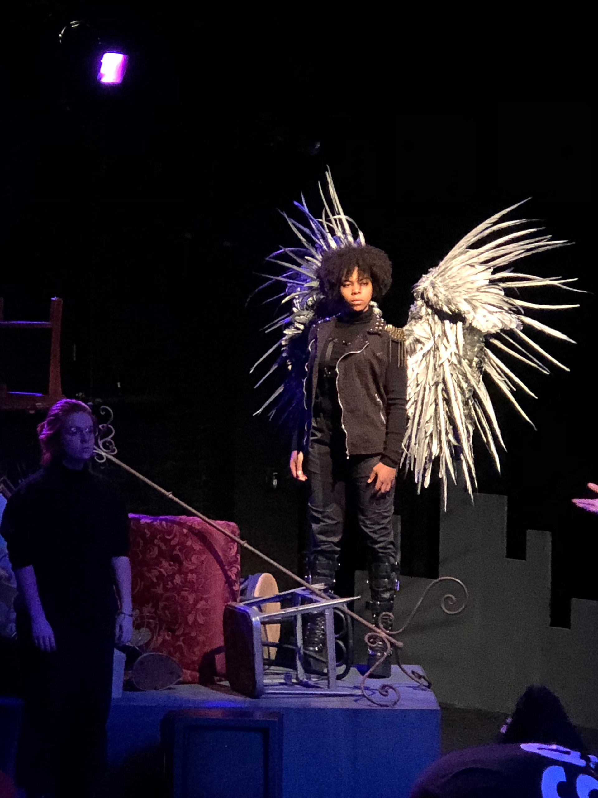 Angel wings and jacket in Marisol at The New School for Performing Arts. Costume design by Nicole Slaven. 2018 