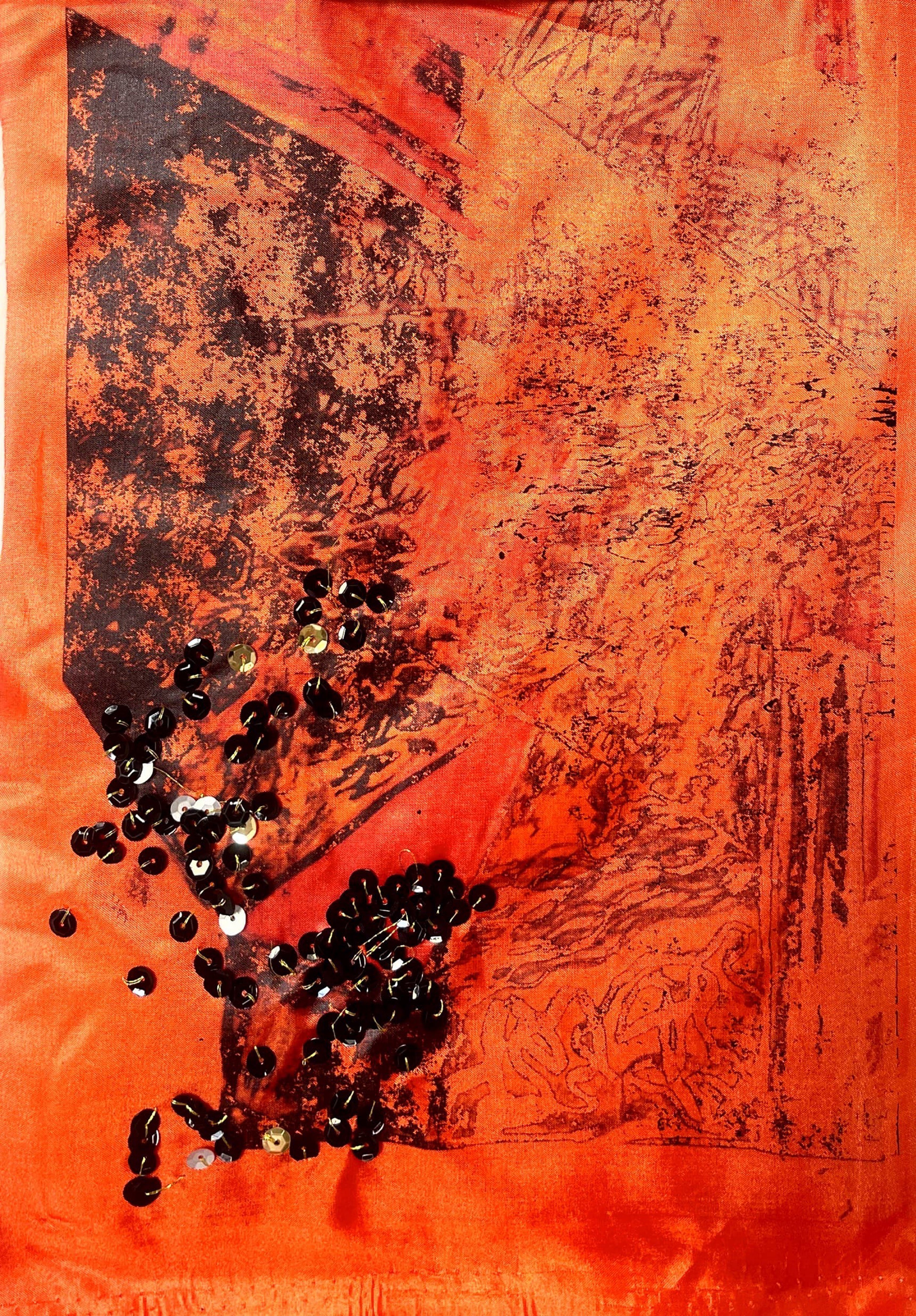 Textile design for 1917, hot press on peace silk, embroidery, AK original, 2017