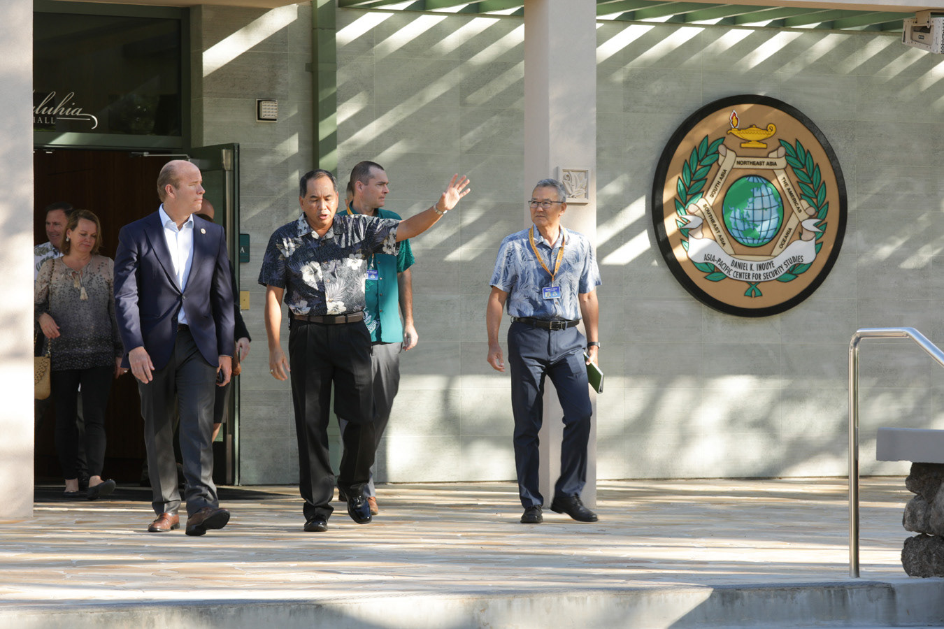 Leaders of the Asia Pacific Center for Security Studies give a tour of the campus.