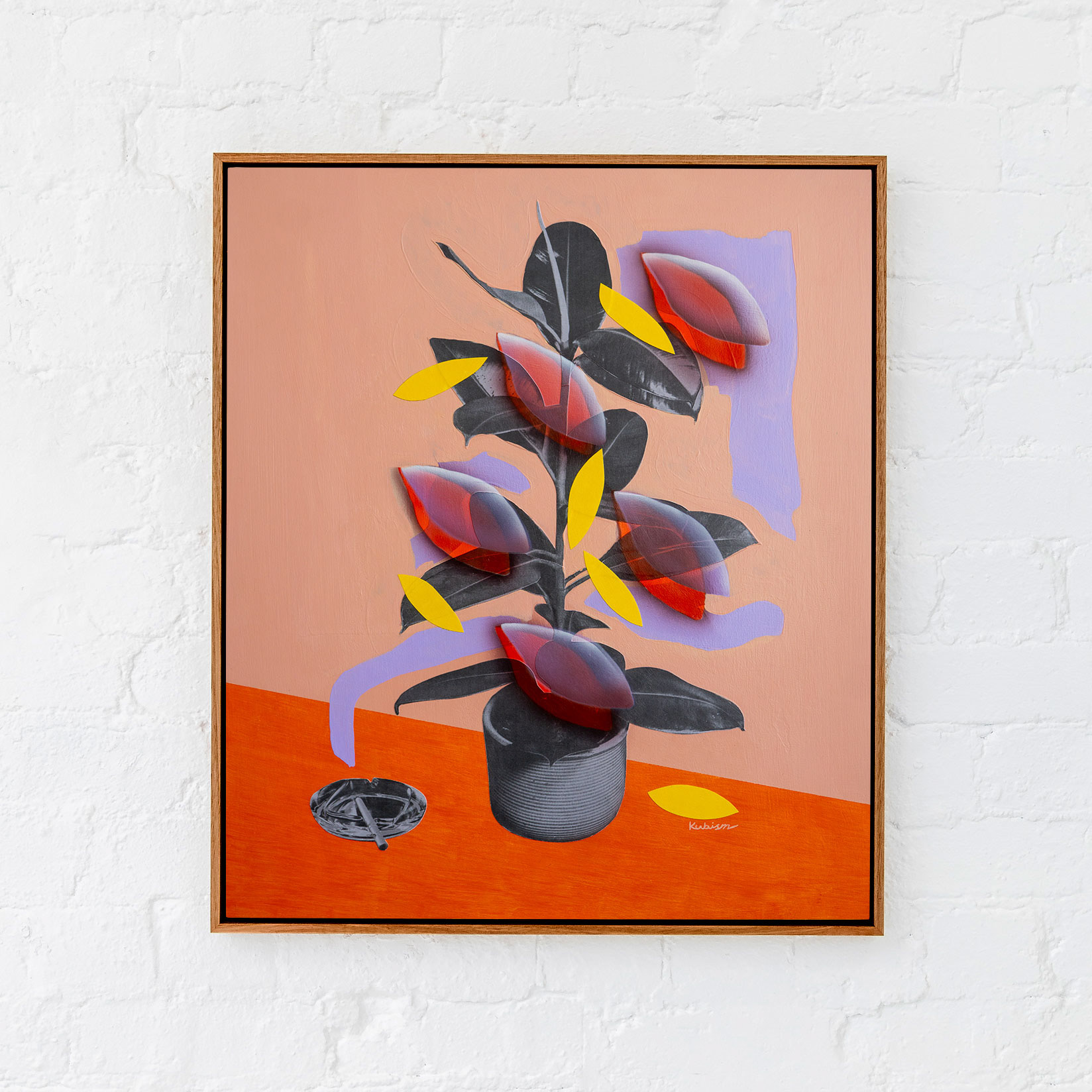 ‘Chesterfield’ 2024 - Acrylics and collage on wood board, 63cm x 73cm, Tasmanian Oak float frame with linseed oil finish