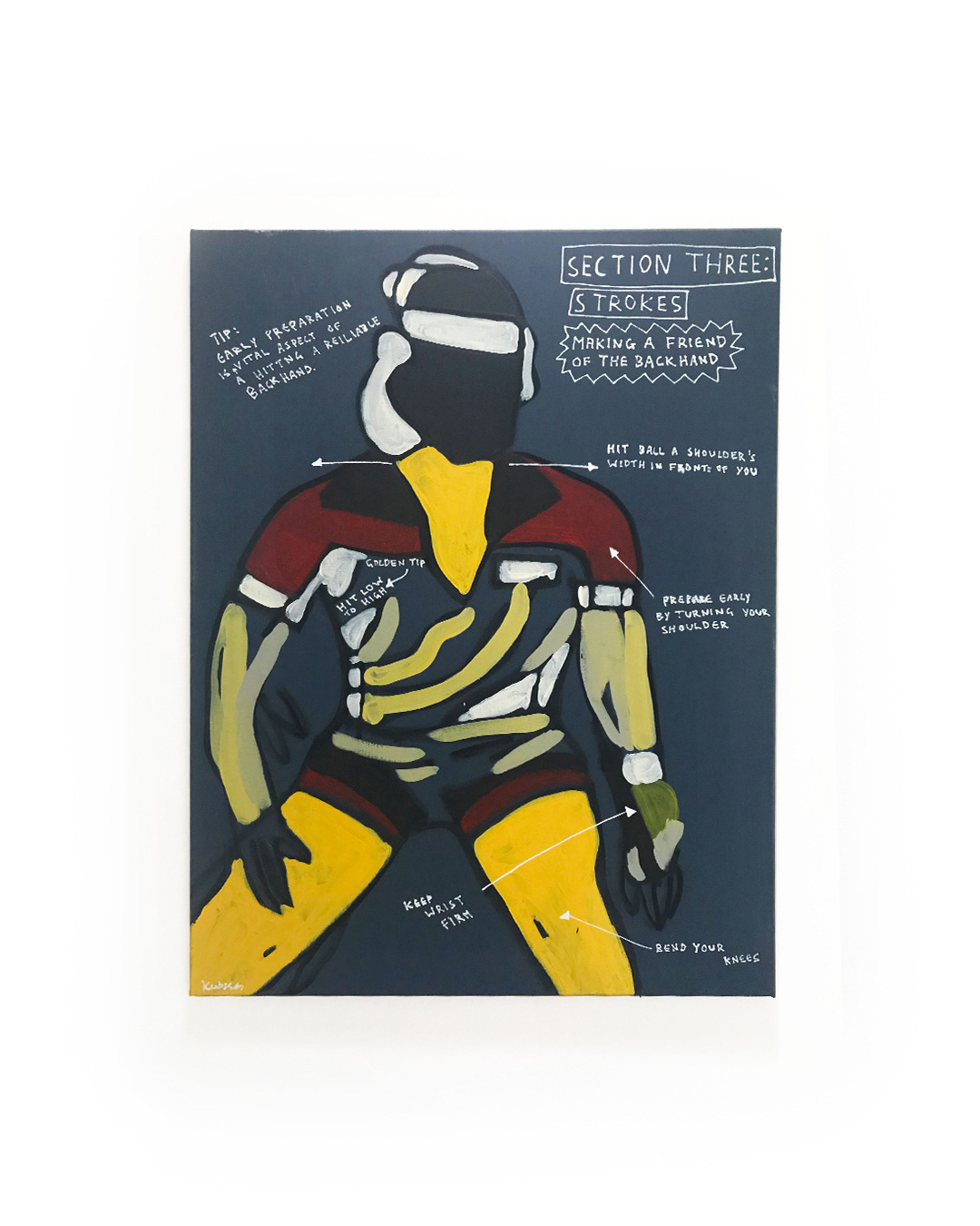 Making a Friend of the Backhand, Acrylics on canvas, 750mm x 1000mm, 2021