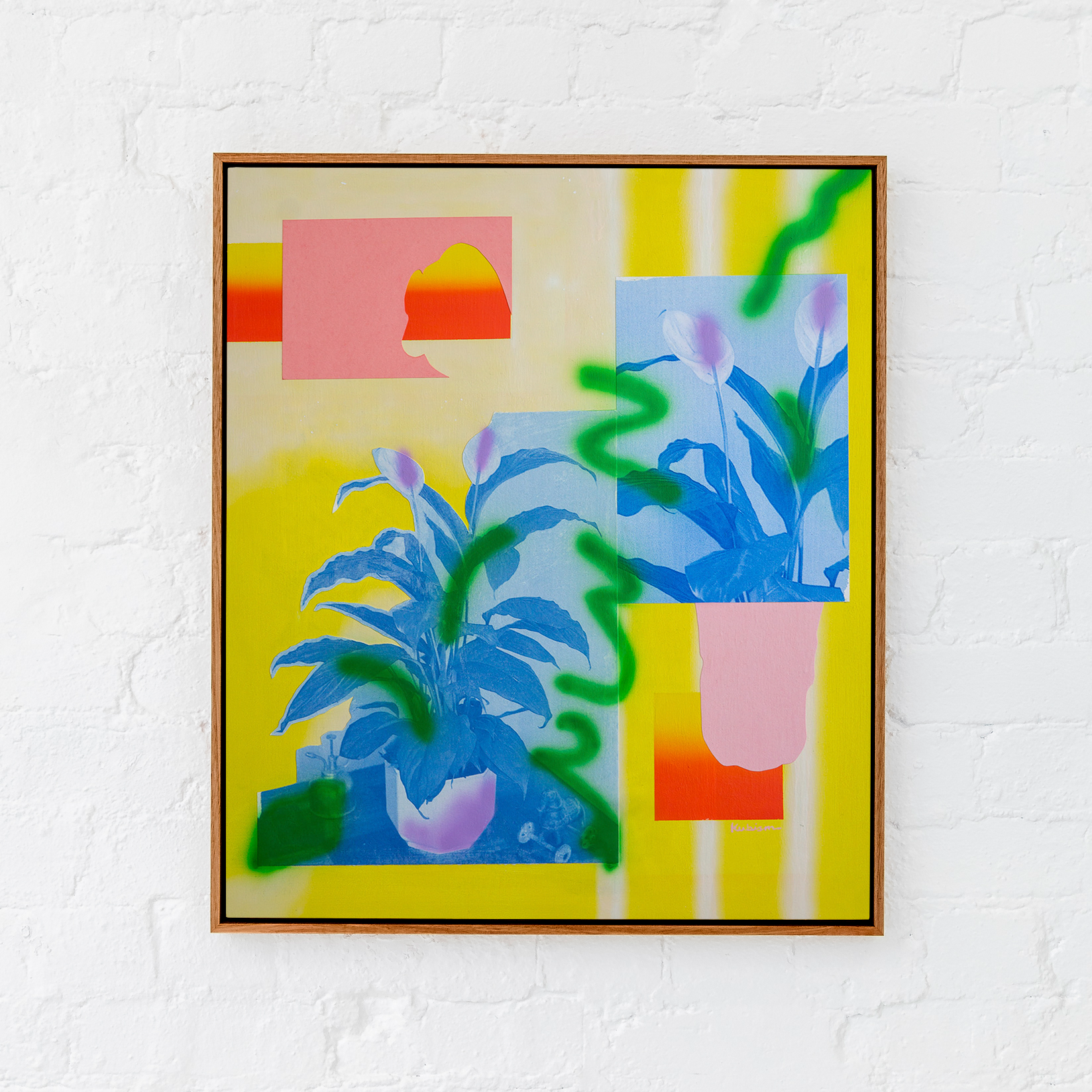 ‘Calypso’ 2024 - Acrylics and collage on wood board, 63cm x 73cm, Tasmanian Oak float frame with linseed oil finish