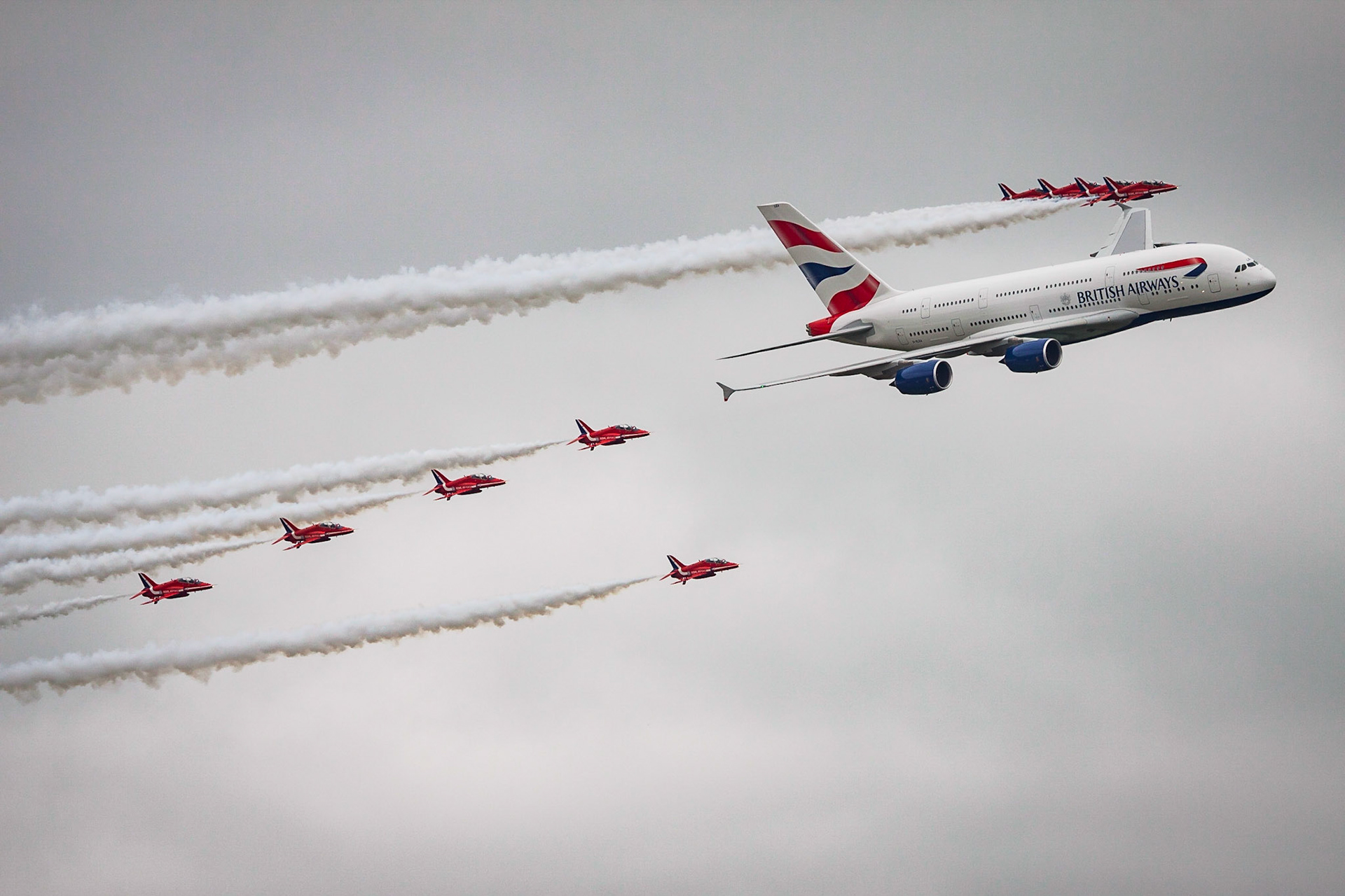 RAF Red Arrows, Hawk T1A with British Airways A380