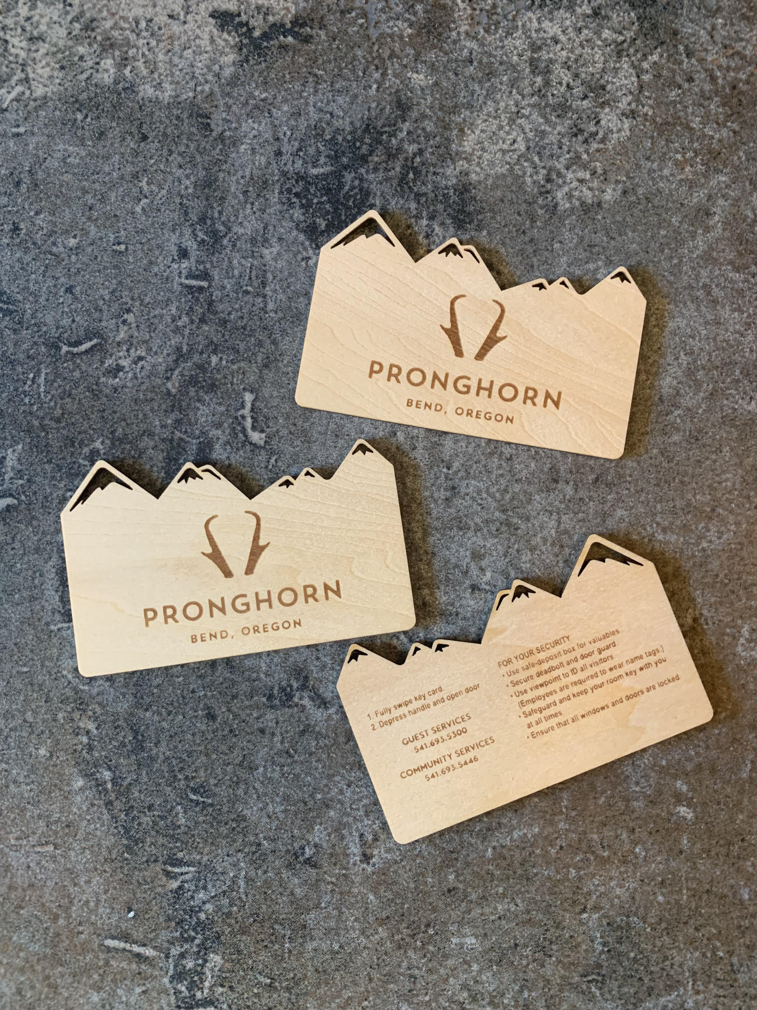 New design of custom die-cut wood key cards.