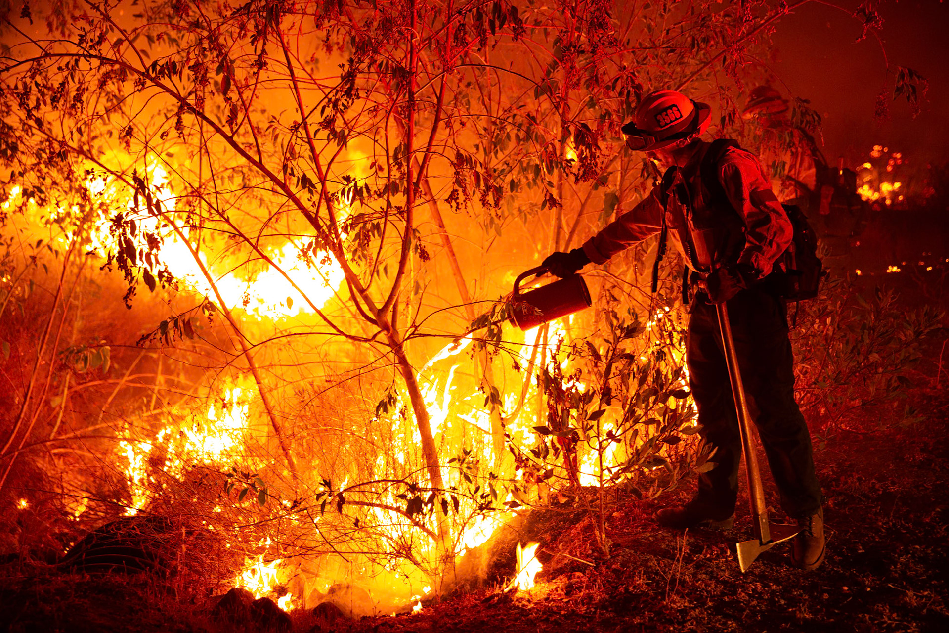 Firefighters perform backfire to prevent the wildfire from reaching nearby homes. The Canyon Fire started around 1:30pm on August 7, 2025 and rapidly spread to 600 acres in less than two hours. Aided by the heatwave in Southern California that reached 100 degrees Ferehnehit, dry vegetation, and steep topology; the fire is 0% contained and 4,800 acres as of Thursday night.