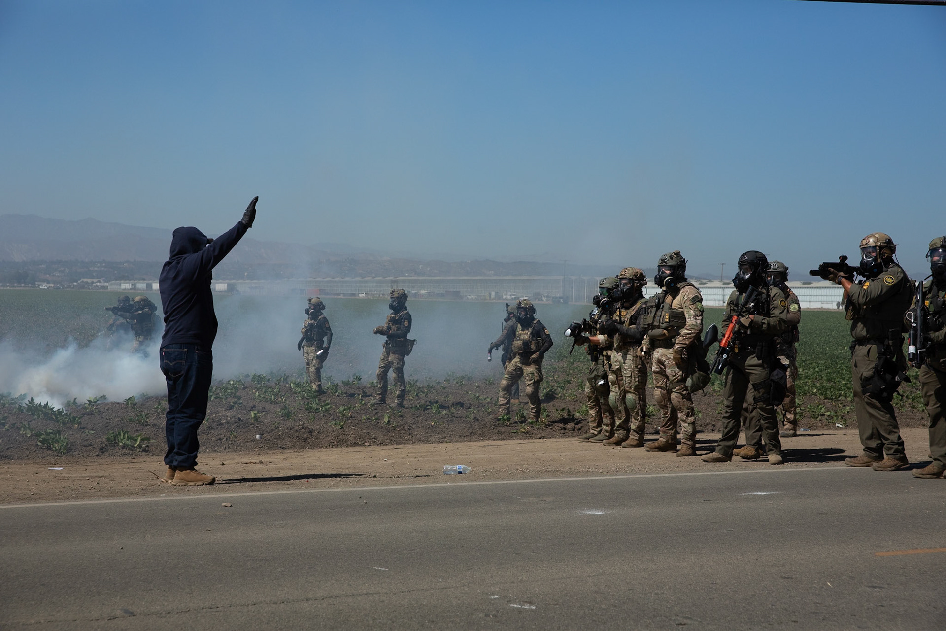 DHS agents from multiple subsidiaries conducts a mass raid at a farm in Camarillo, Calif. on July 10, 2025.