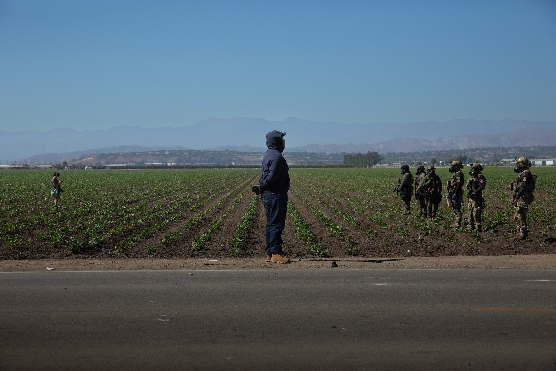 DHS agents from multiple subsidiaries conducts a mass raid at a farm in Camarillo, Calif. on July 10, 2025.