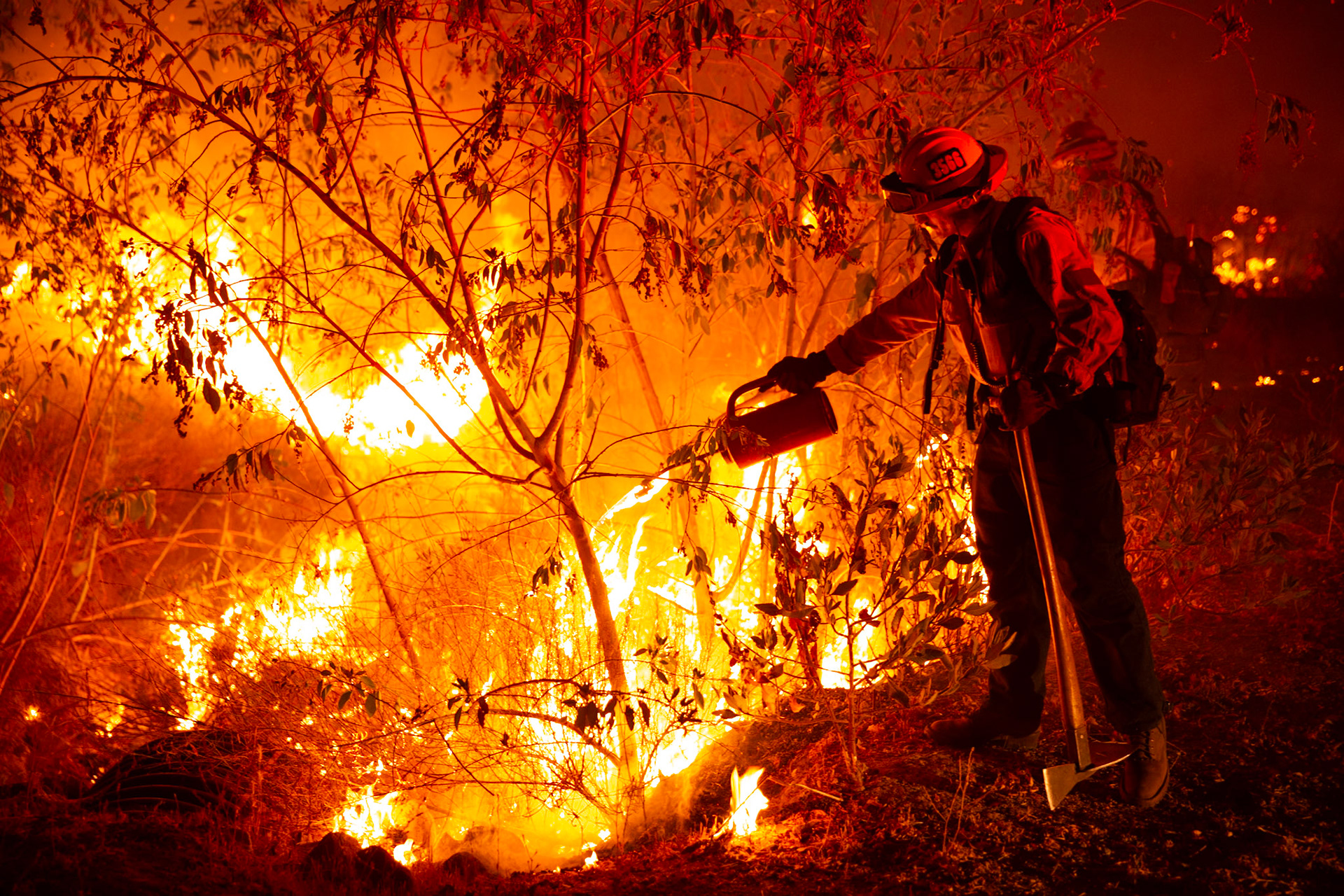 Firefighters perform backfire to prevent the wildfire from reaching nearby homes. The Canyon Fire started around 1:30pm on August 7, 2025 and rapidly spread to 600 acres in less than two hours. Aided by the heatwave in Southern California that reached 100 degrees Ferehnehit, dry vegetation, and steep topology; the fire is 0% contained and 4,800 acres as of Thursday night.