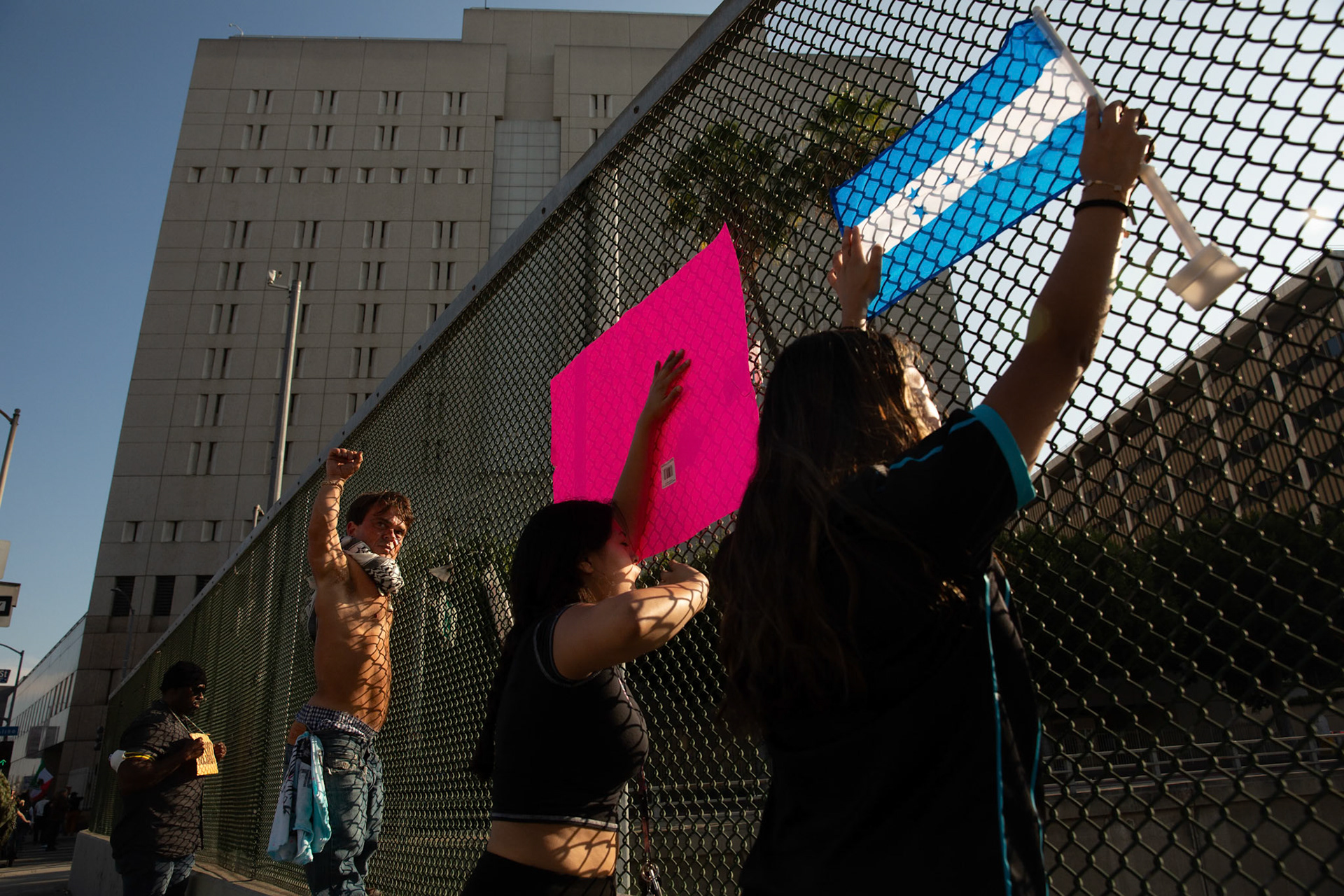 Demonstrations continue in front of the U.S. Department of Homeland Security-Immigration and Customs Enforcement building  in Downtown Los Angeles, Calif. on June 13, 2025 during a protest against immigration raids conducted by ICE and Federal police.