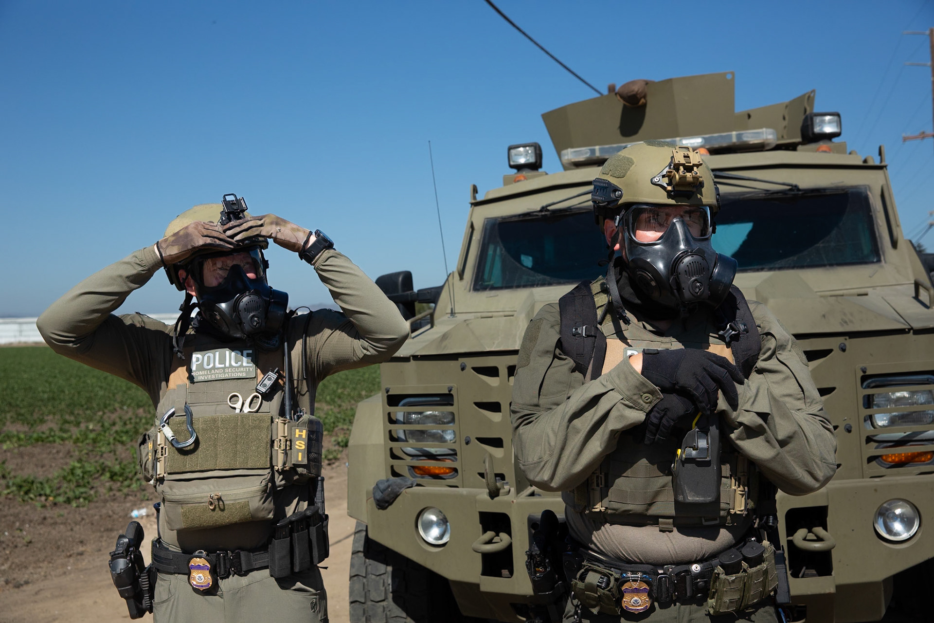 DHS agents from multiple subsidiaries conducts a mass raid at a farm in Camarillo, Calif. on July 10, 2025.