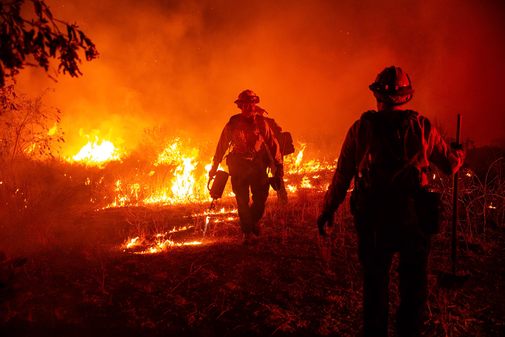 Firefighters perform backfire to prevent the wildfire from reaching nearby homes. The Canyon Fire started around 1:30pm on August 7, 2025 and rapidly spread to 600 acres in less than two hours. Aided by the heatwave in Southern California that reached 100 degrees Ferehnehit, dry vegetation, and steep topology; the fire is 0% contained and 4,800 acres as of Thursday night.